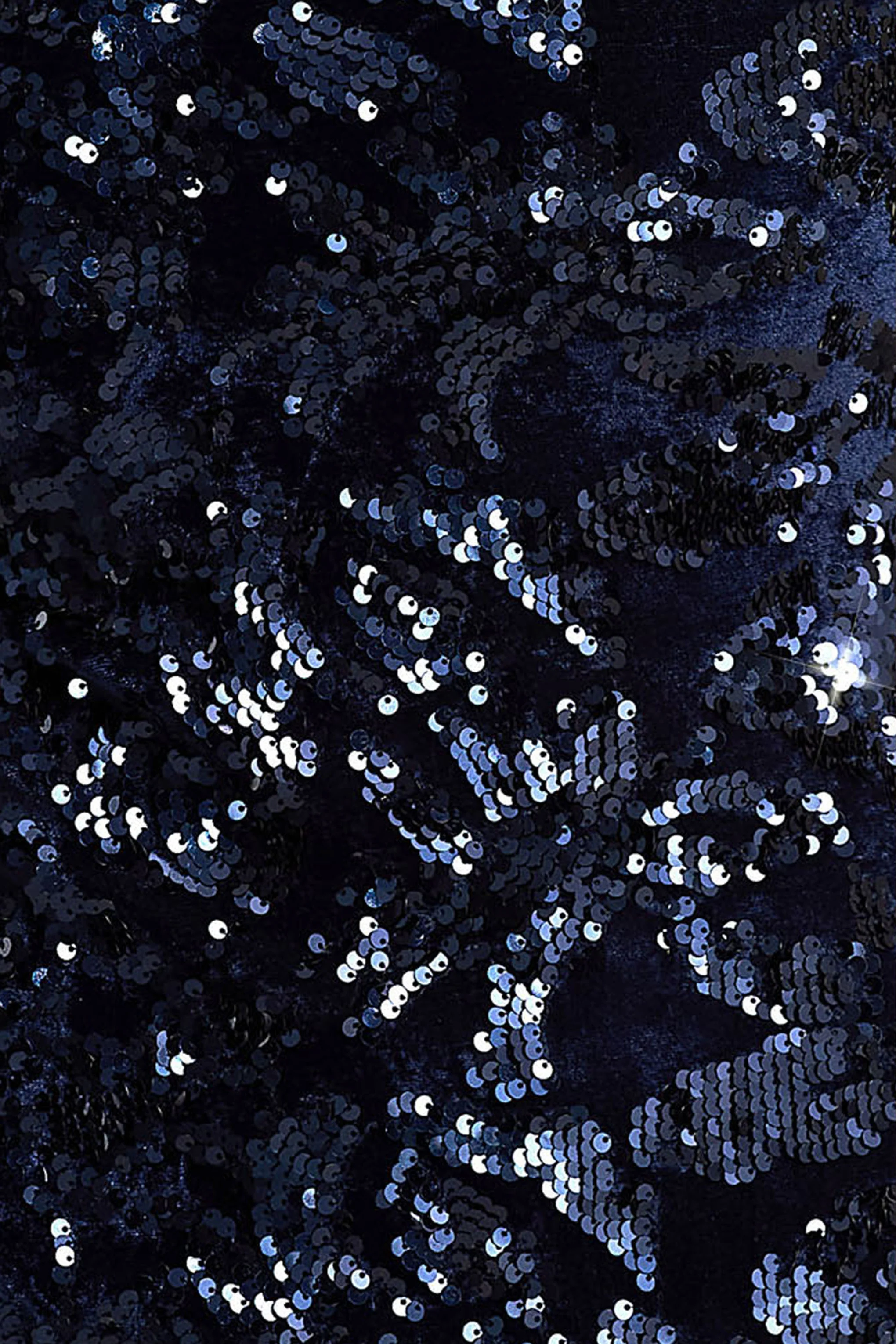 Alanita | Robe mi-longue bleu marine en velours et sequins à col montant et manches longues - Image 6