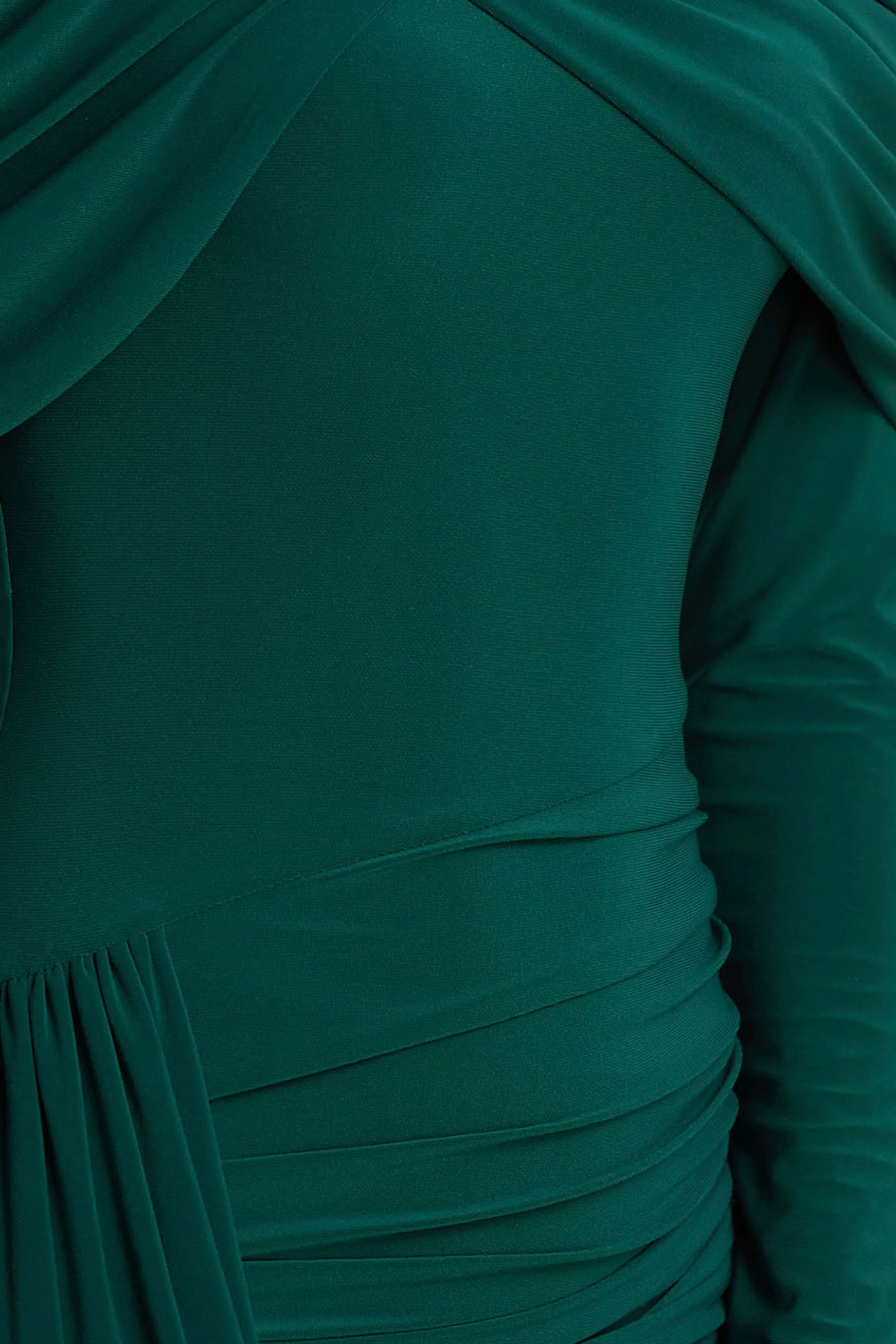 Aneira | Robe longue vert bouteille à col montant avec manches cape - Image 6