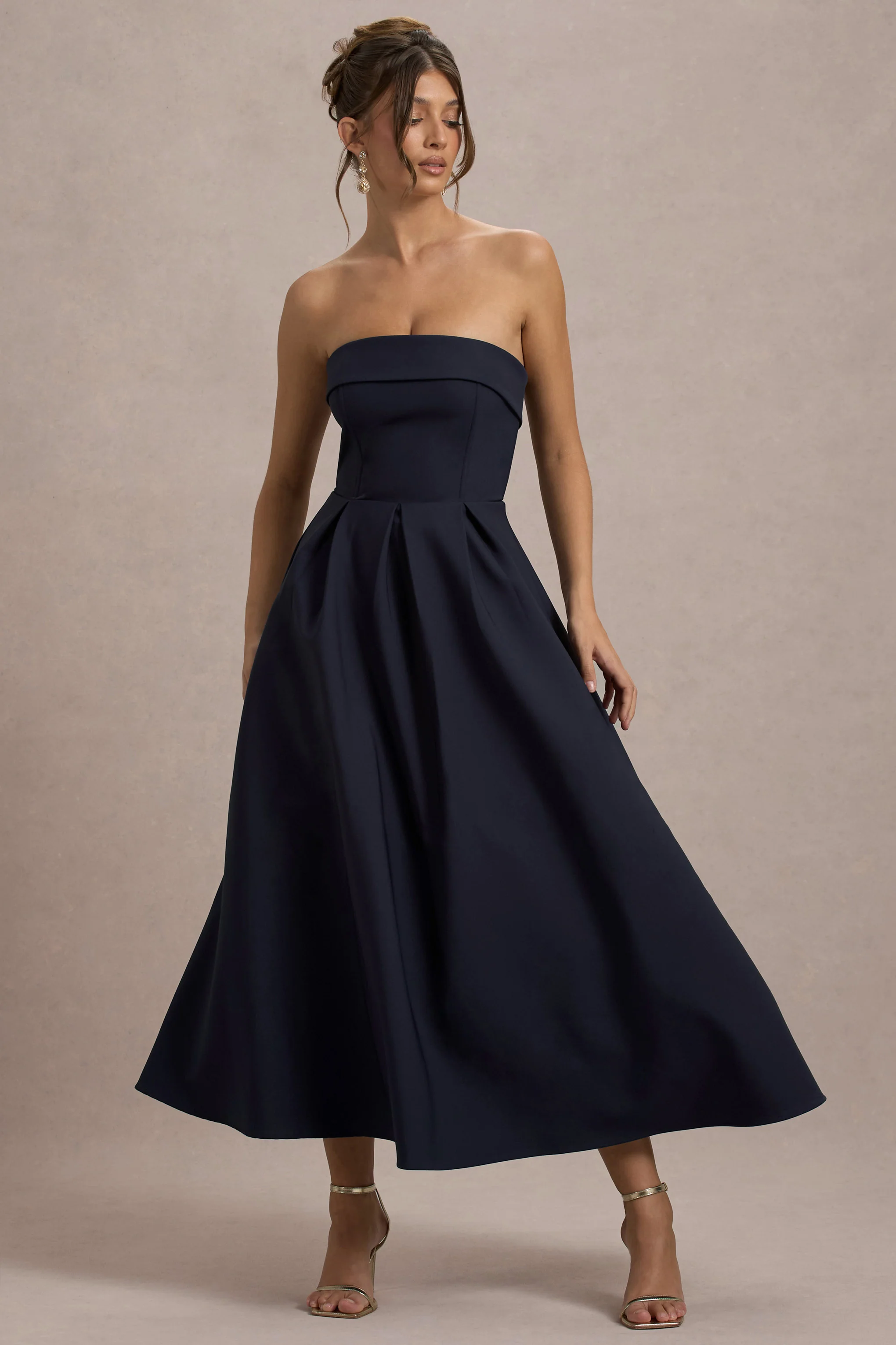 Annalise | Robe Mi-Longue Bleu Marine Évasée à Bandeau - Image 4