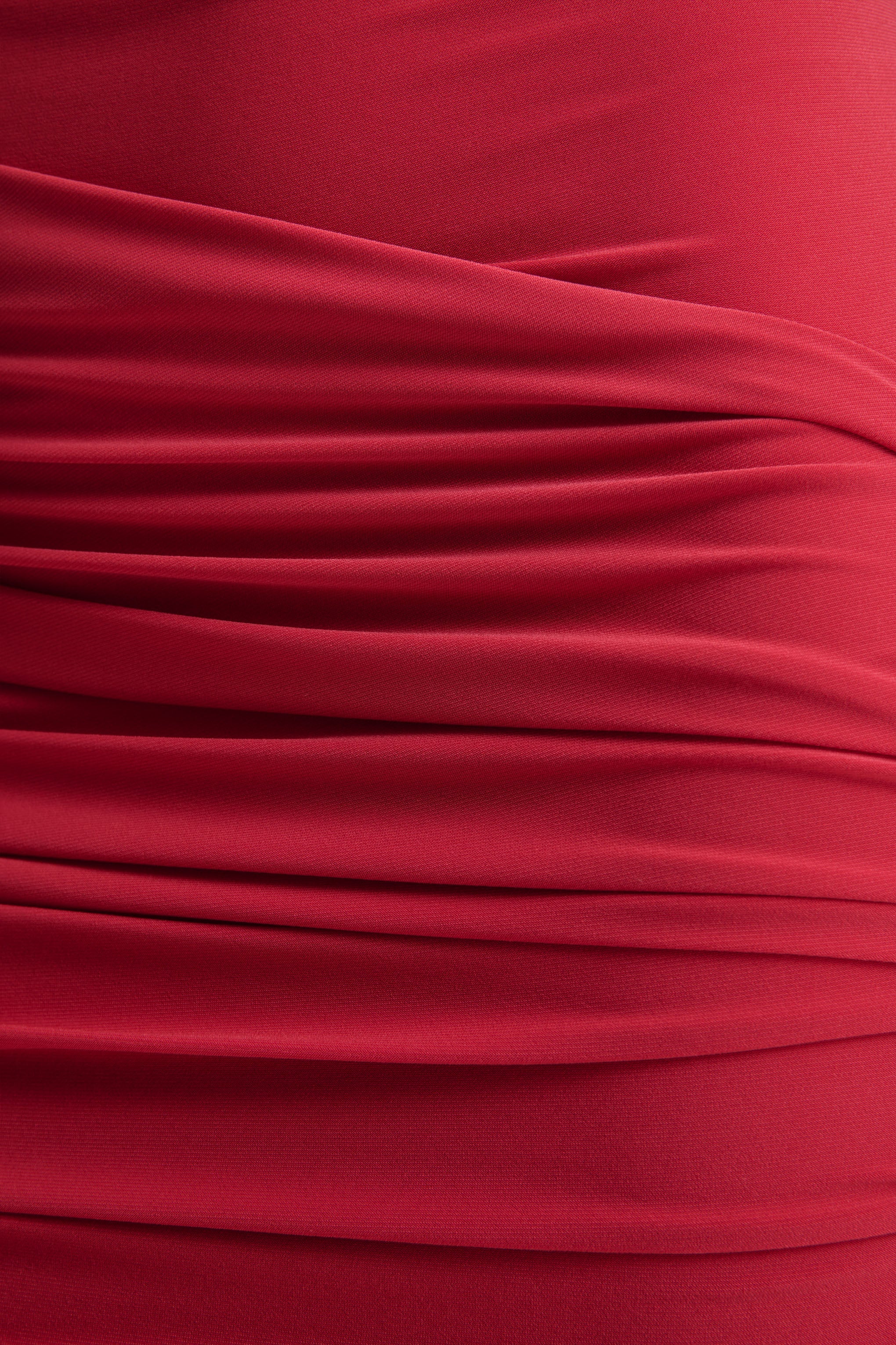 Aubrey | Mini-robe rouge à col montant avec effet drapé - Image 7