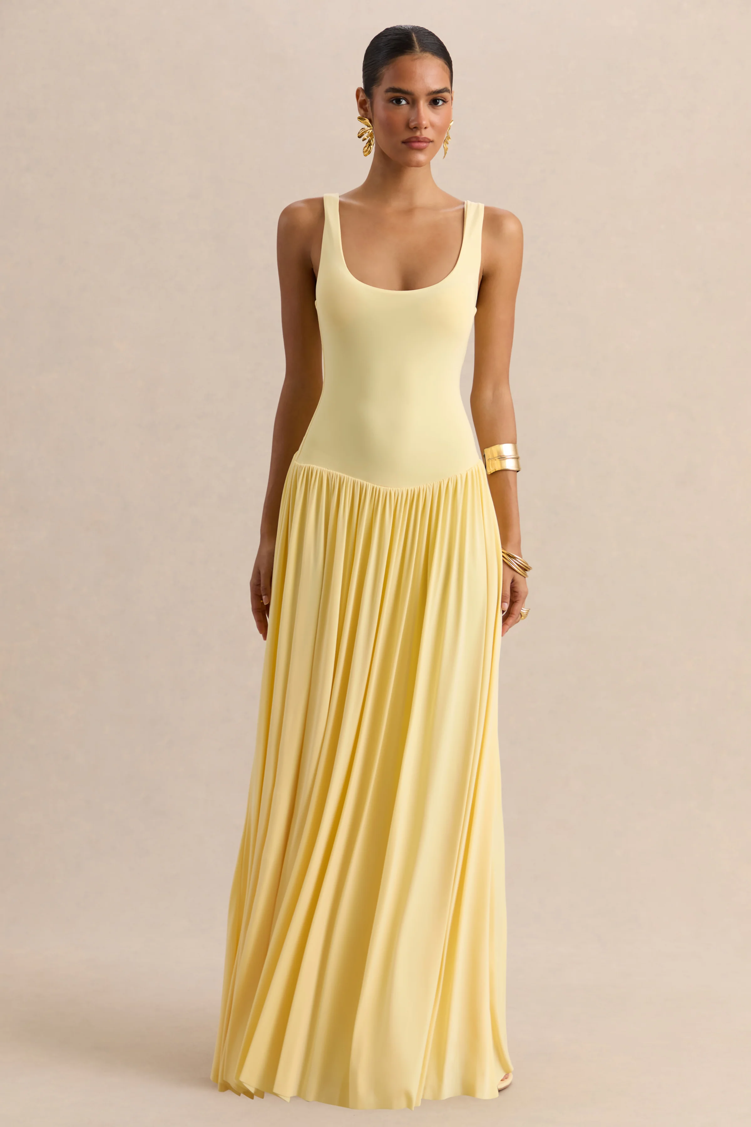 Aurina | Robe longue citron à encolure carrée avec cape - Image 5