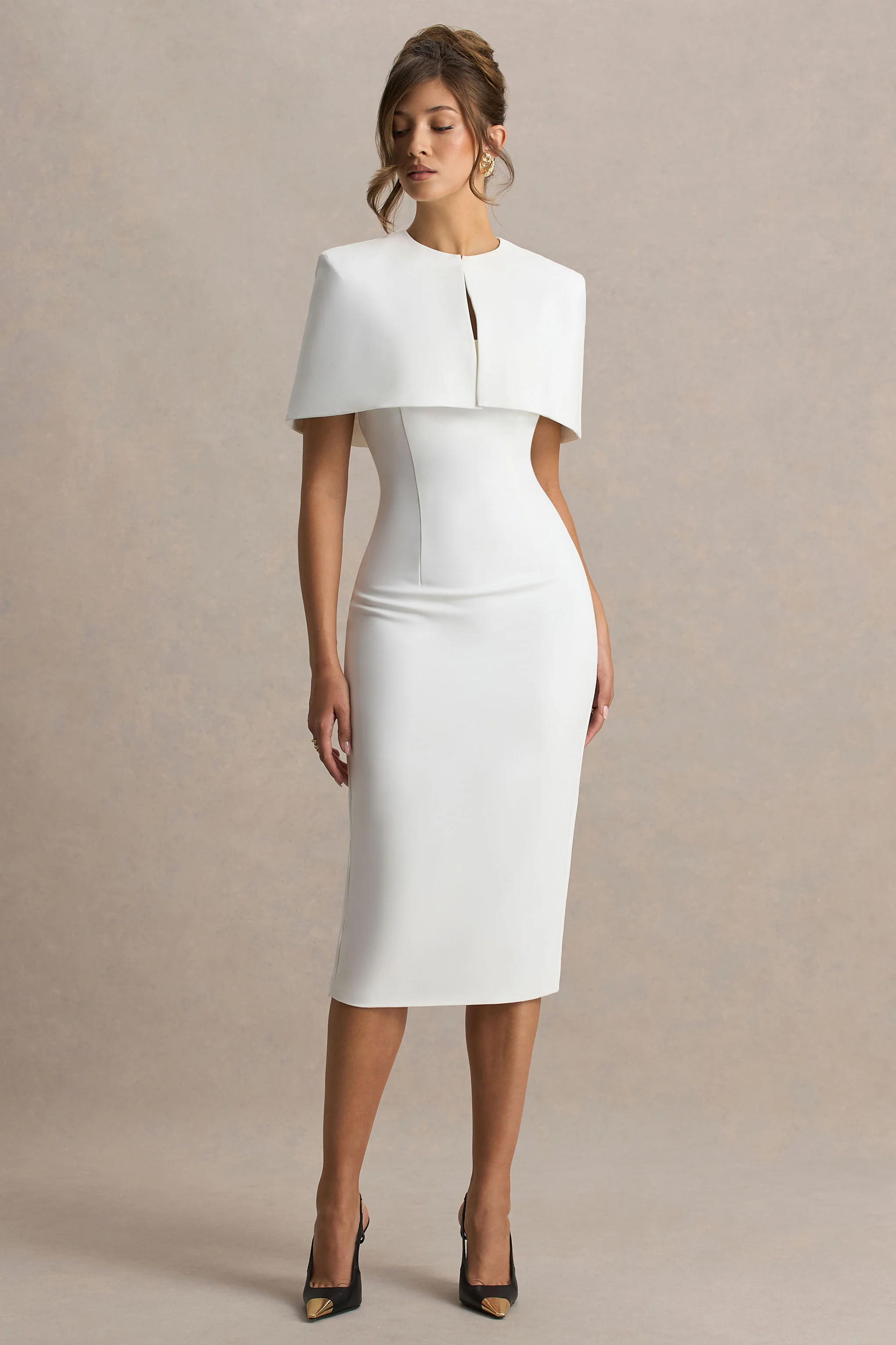 Baylor | Robe mi-longue blanche avec détail cape