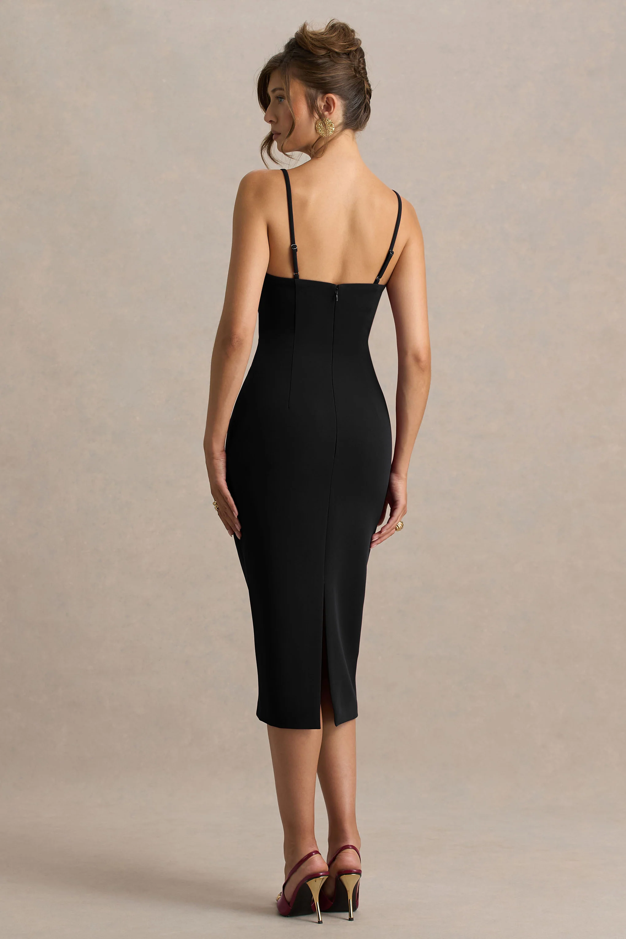 Baylor | Robe mi-longue noire avec cape amovible - Image 6
