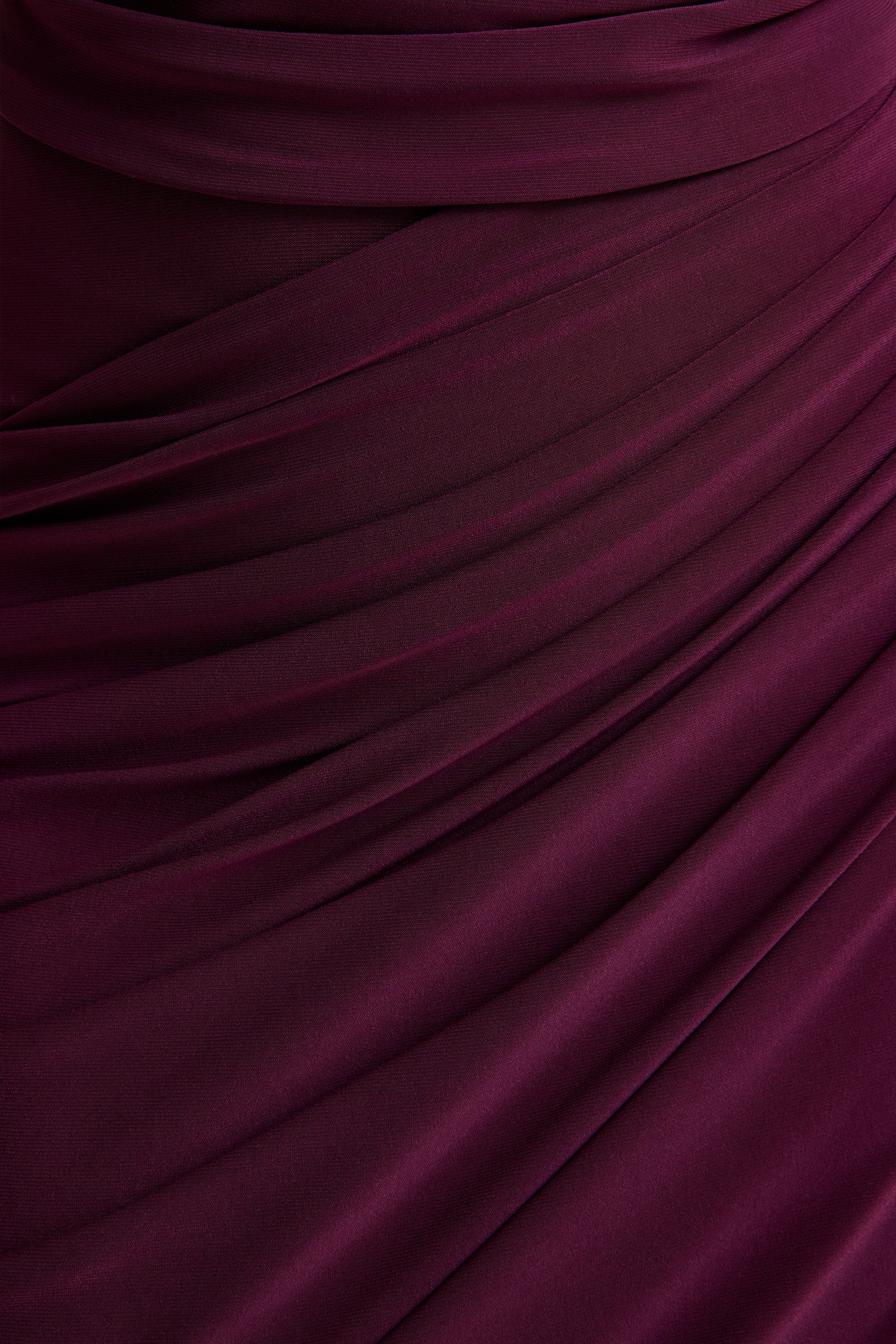 Cairo | Robe longue bordeaux à encolure bénitier avec détails froncés - Image 6