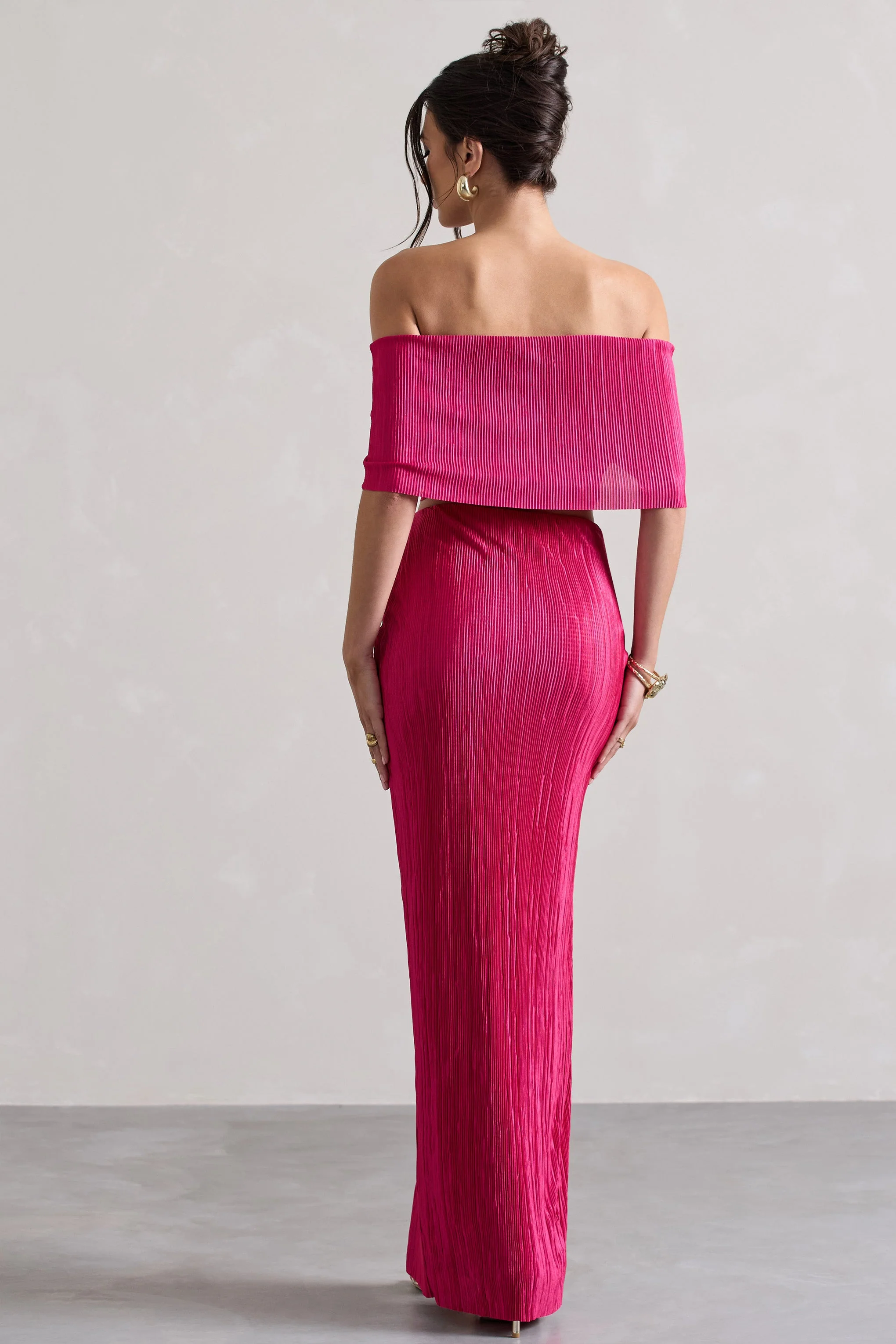 Calida | Jupe longue plissée à fente et nœud rose fuchsia - Image 2