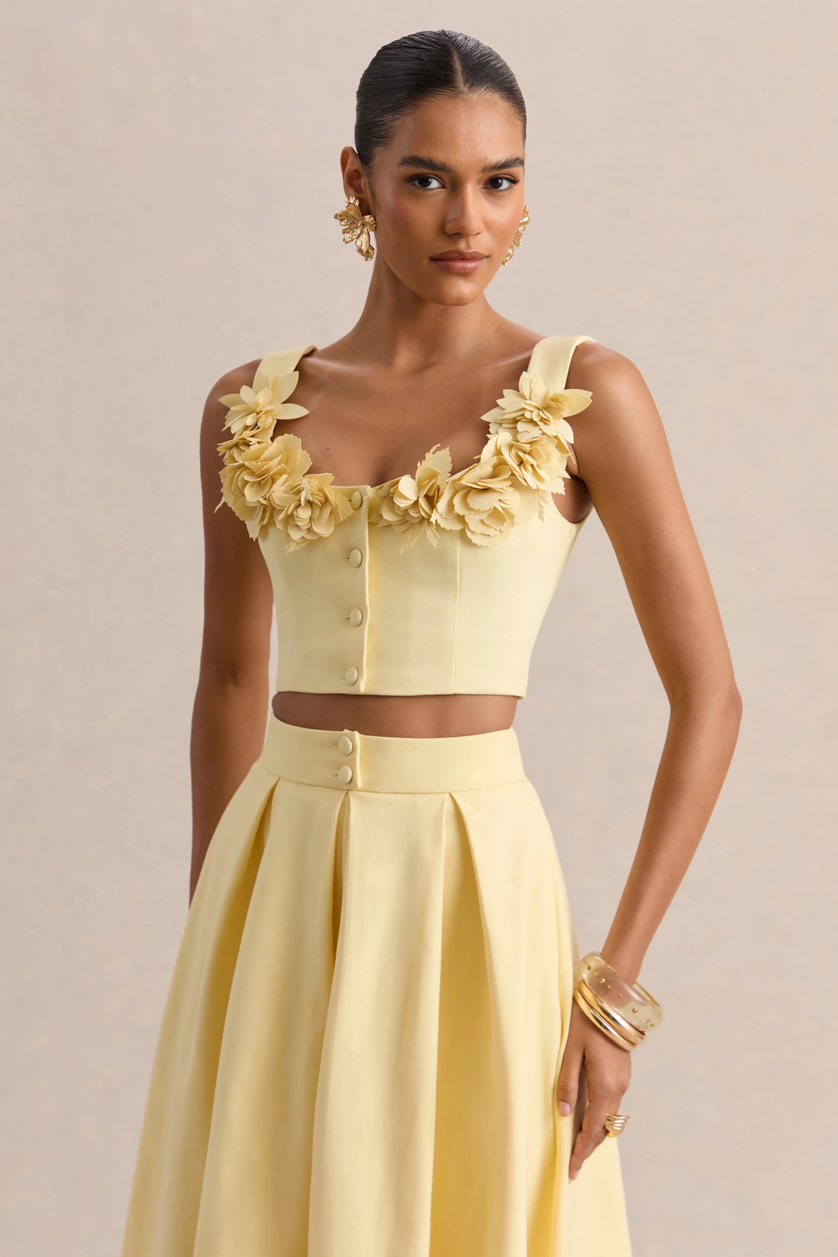 Caprielle | Crop top citron à encolure arrondie avec détail corsage
