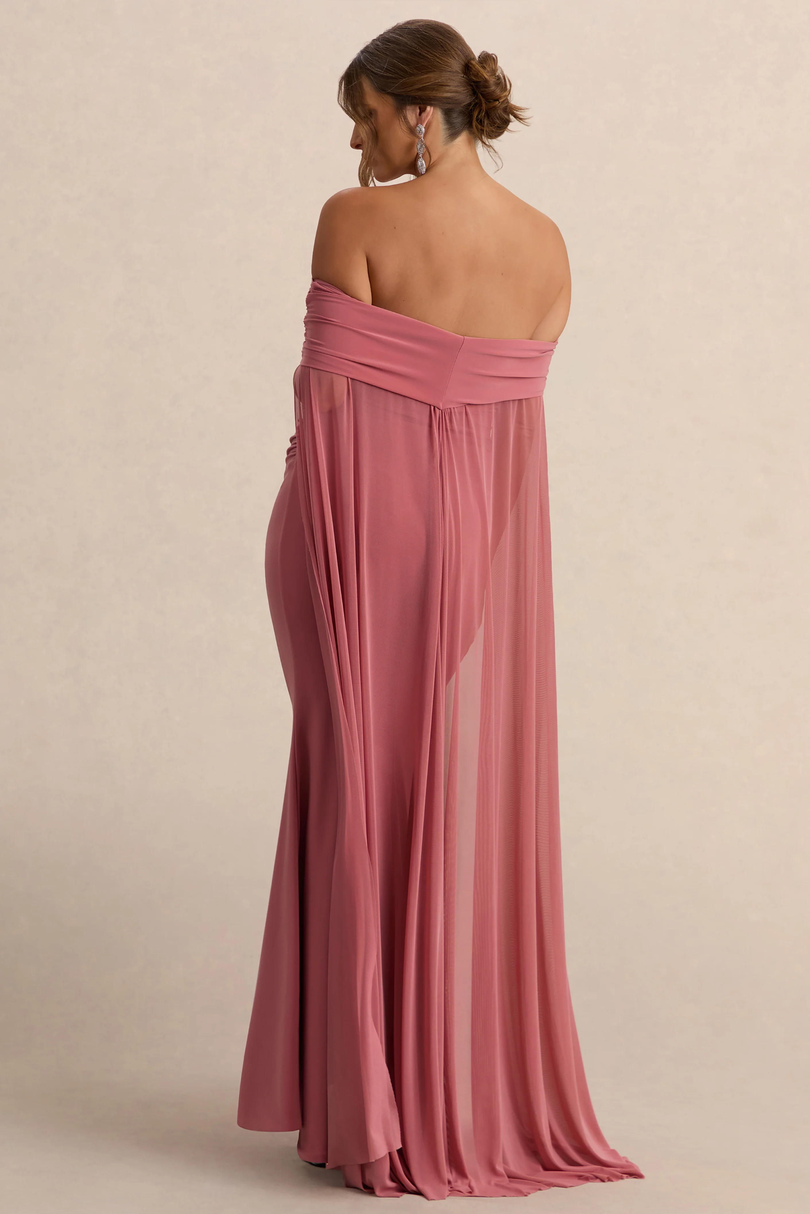 Carlotta | Robe Longue de Maternité Bardot Rose Poudré avec Cape en Chiffon - Image 2