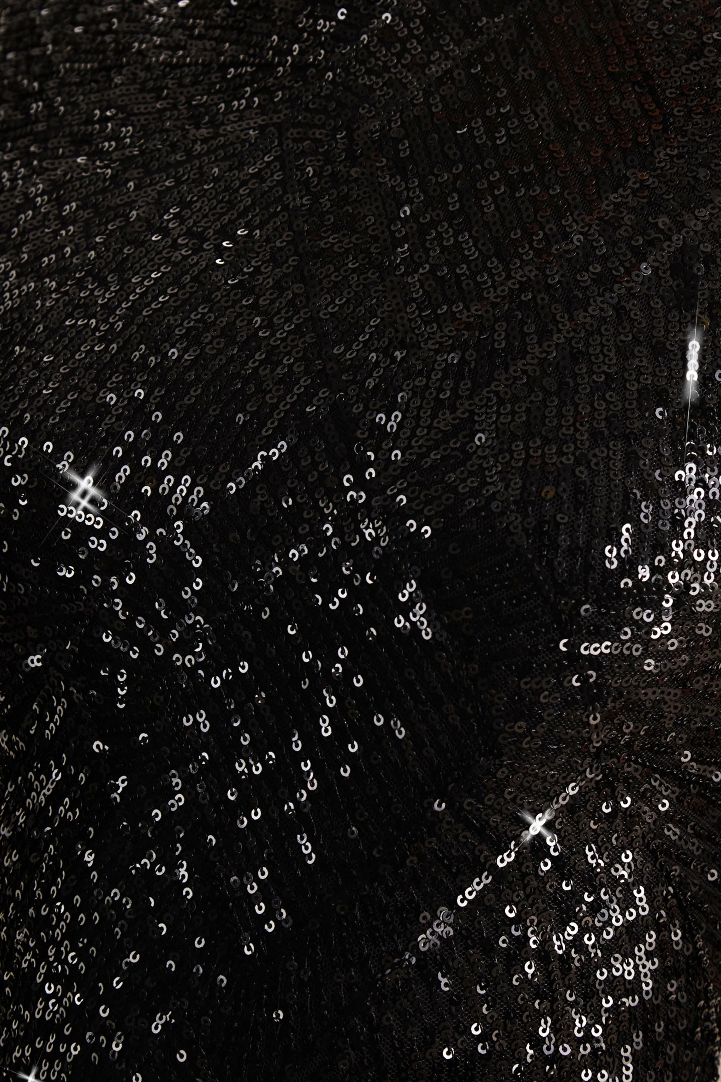Cecy | Robe Longue en Sequins Noirs à Col Montant avec Manches Courtes - Image 6