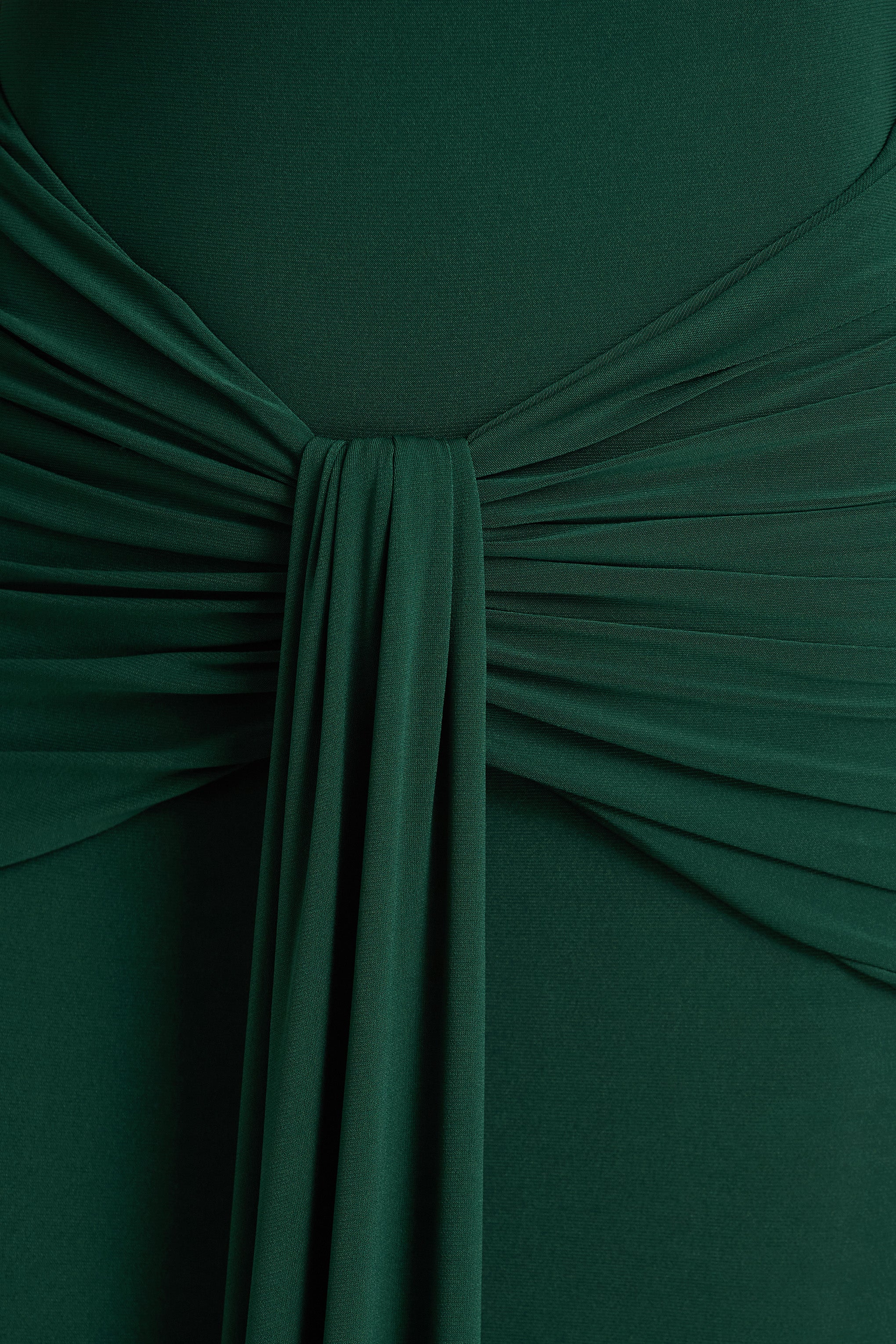 Clover | Robe longue vert foncé à encolure asymétrique avec ceinture - Image 6