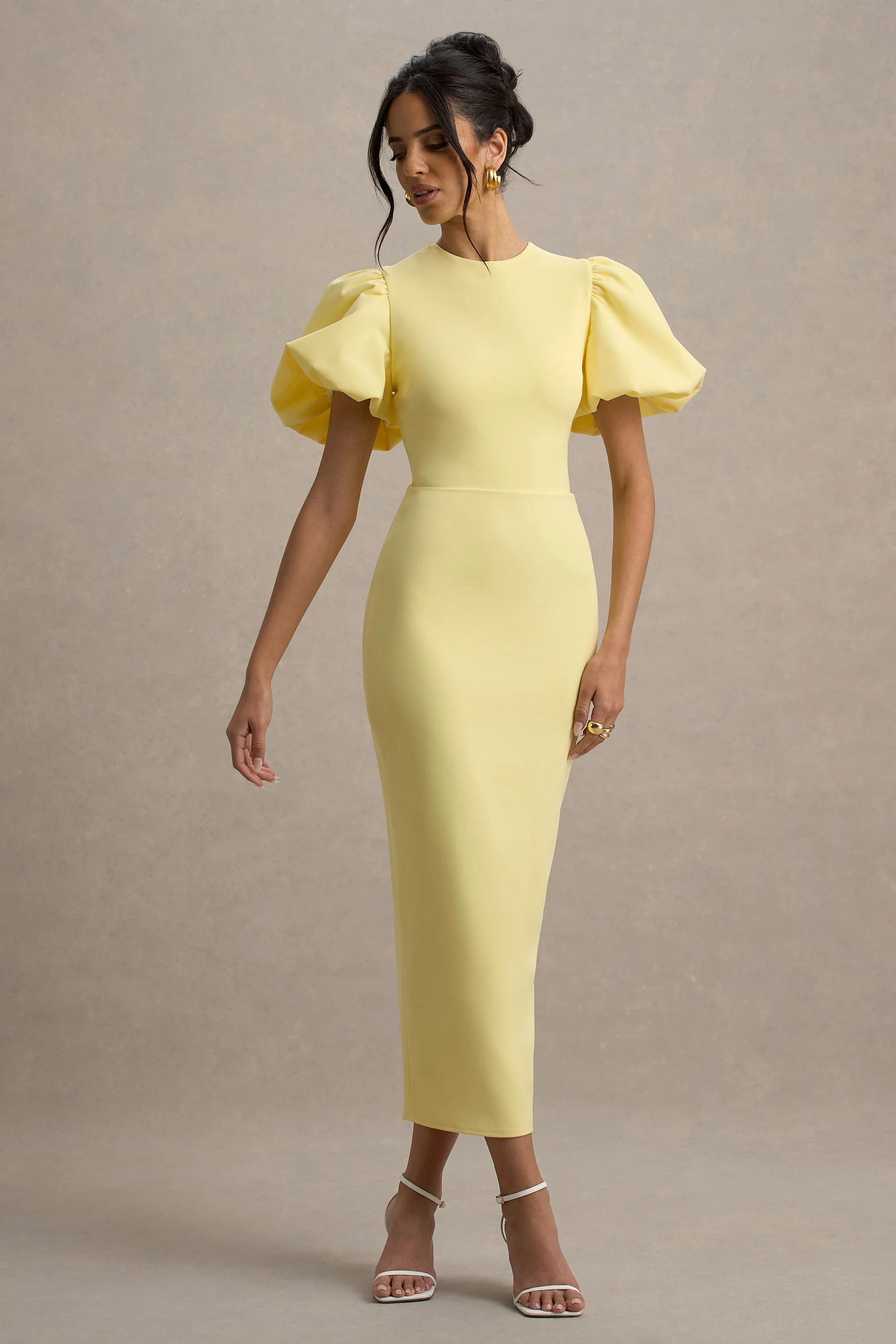 Dakota | Robe Mi-Longue Citron à Manches Bouffantes - Image 5