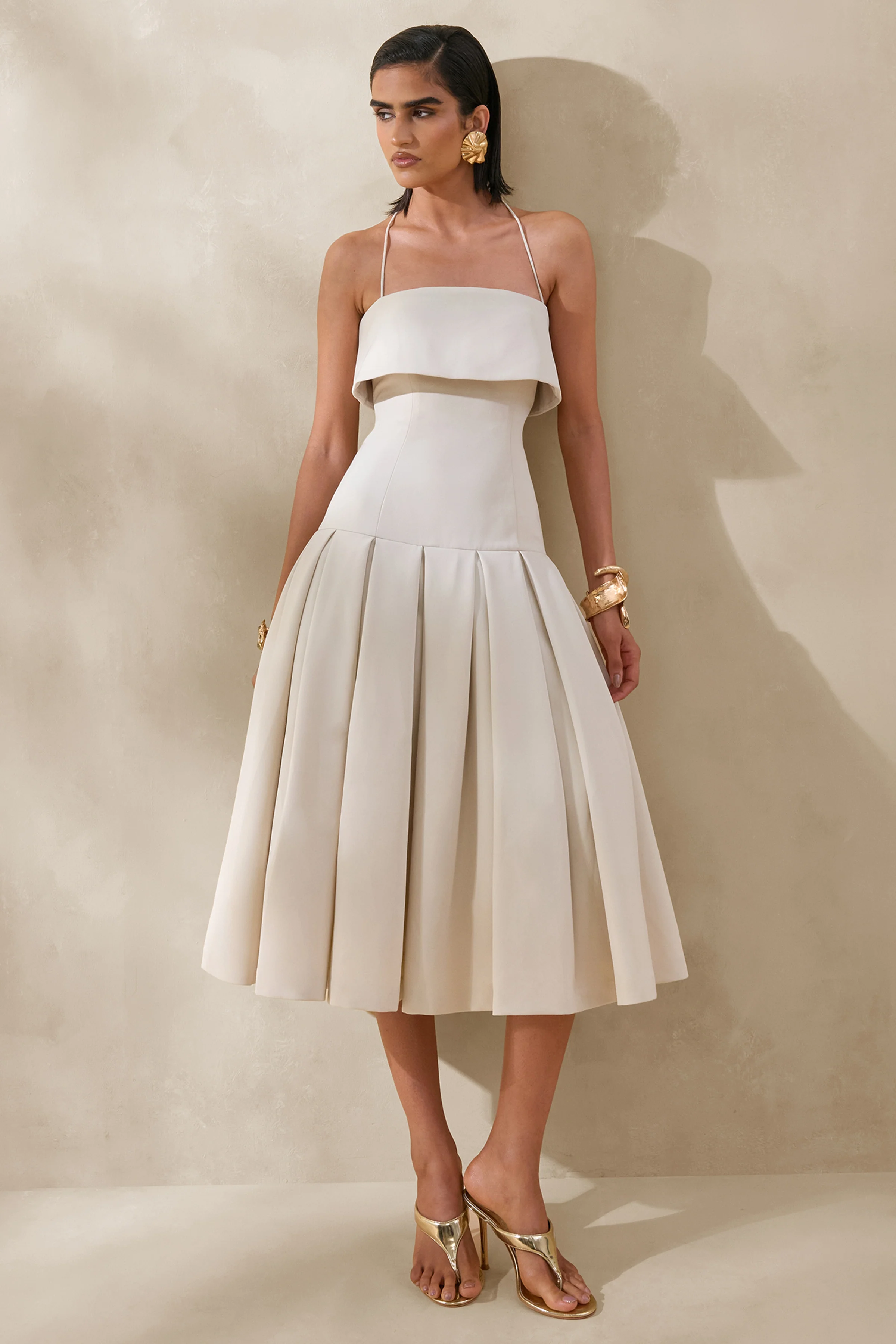Dazira | Robe mi-longue crème à encolure carrée avec taille basse