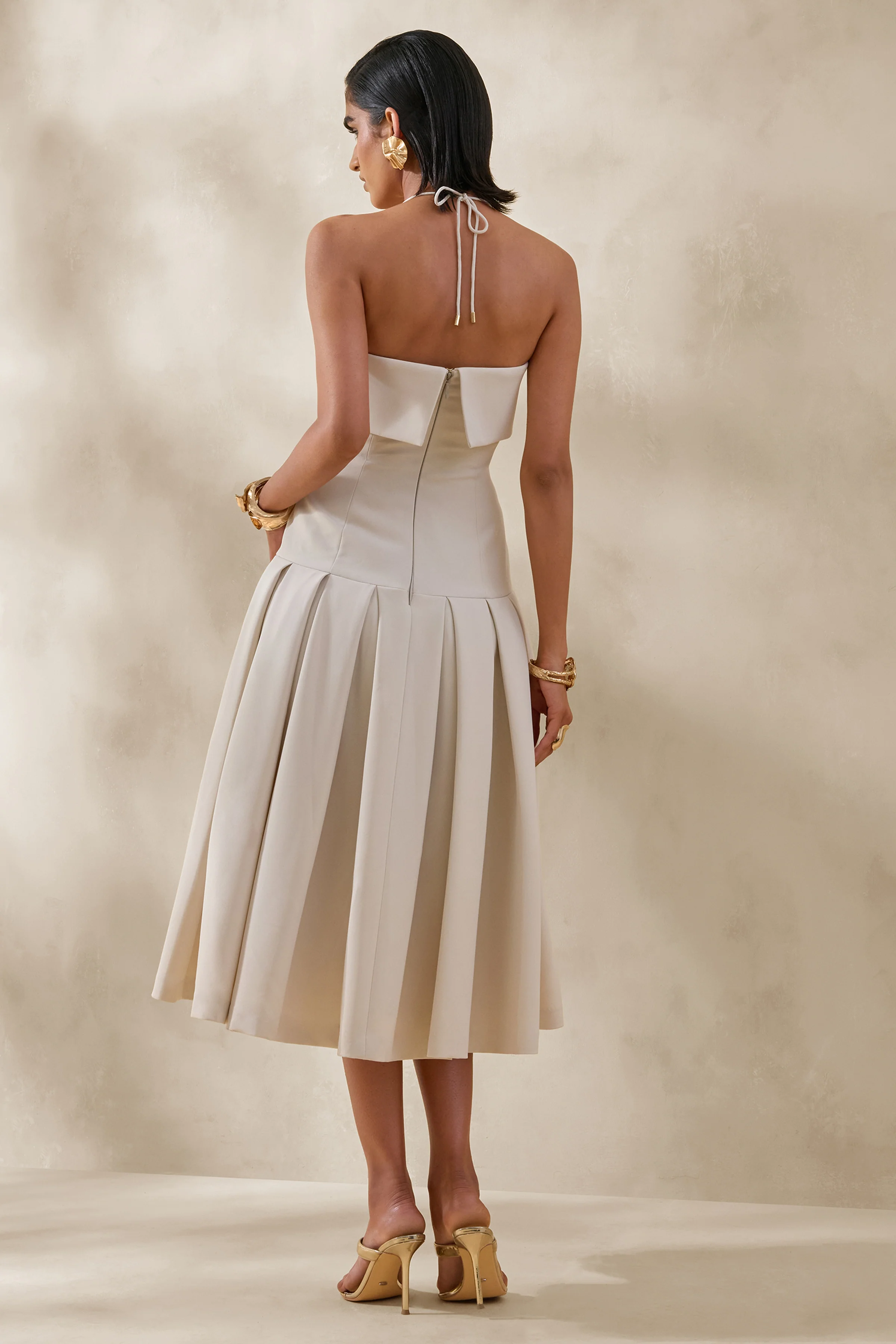 Dazira | Robe mi-longue crème à encolure carrée avec taille basse - Image 2
