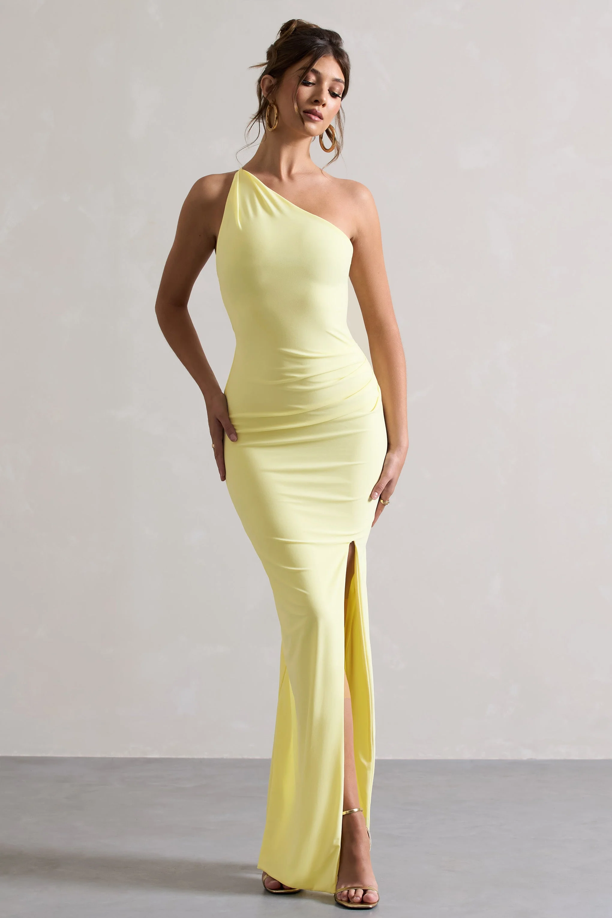 Dressing Up | Robe longue asymétrique jaune citron avec dos ouvert - Image 5