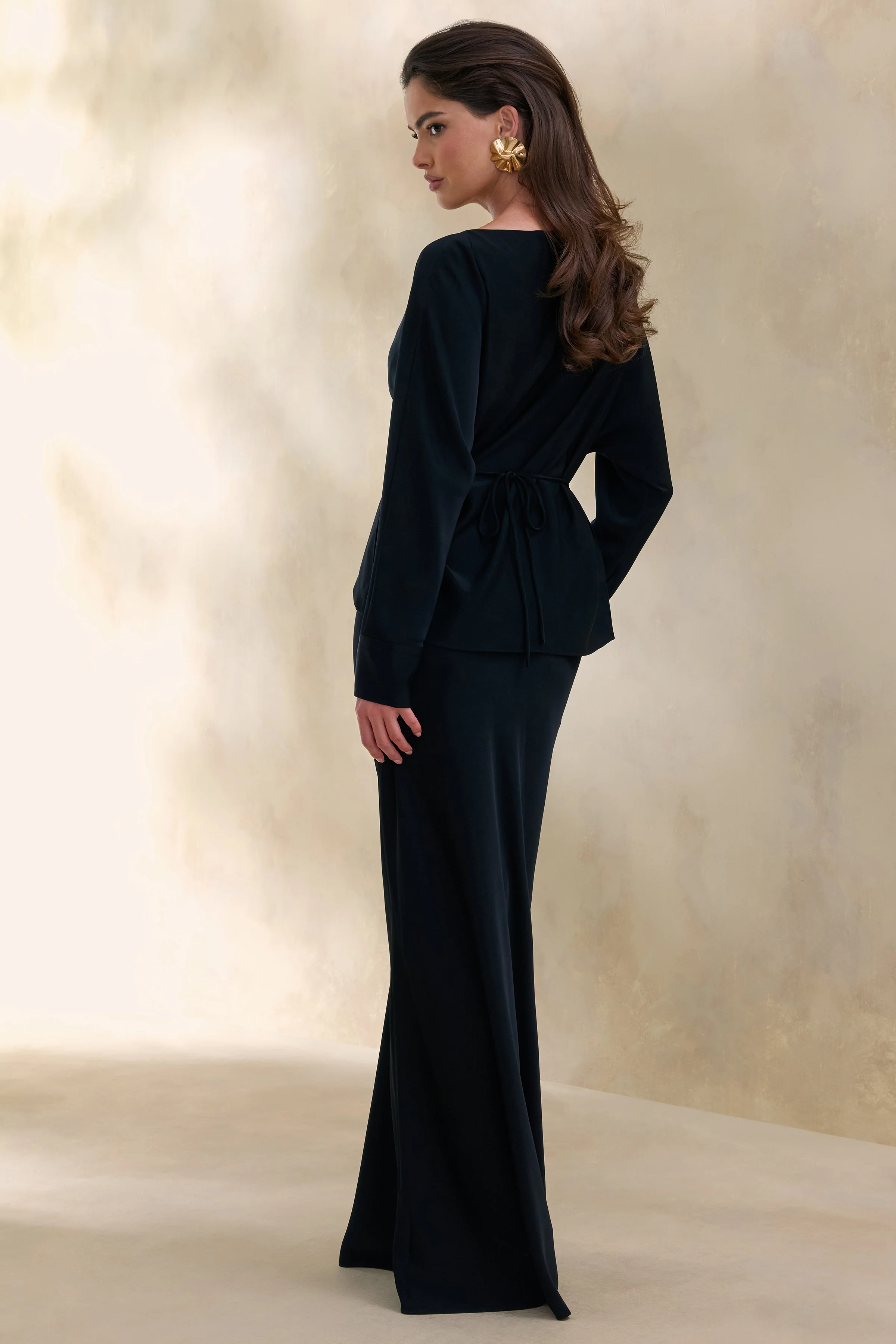 Elaria | Jupe longue marron en satin - Image 2