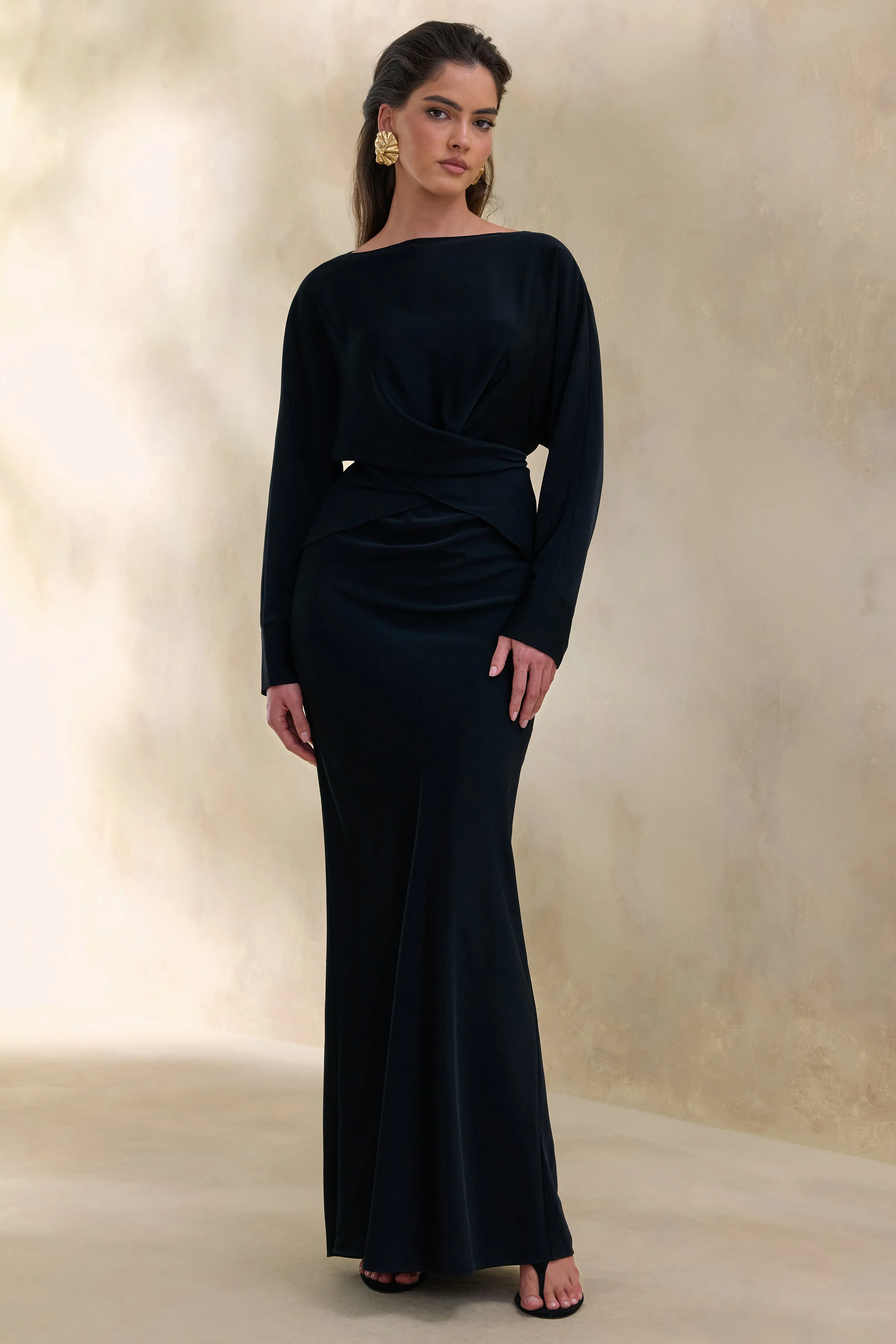 Elaria | Jupe longue marron en satin - Image 5