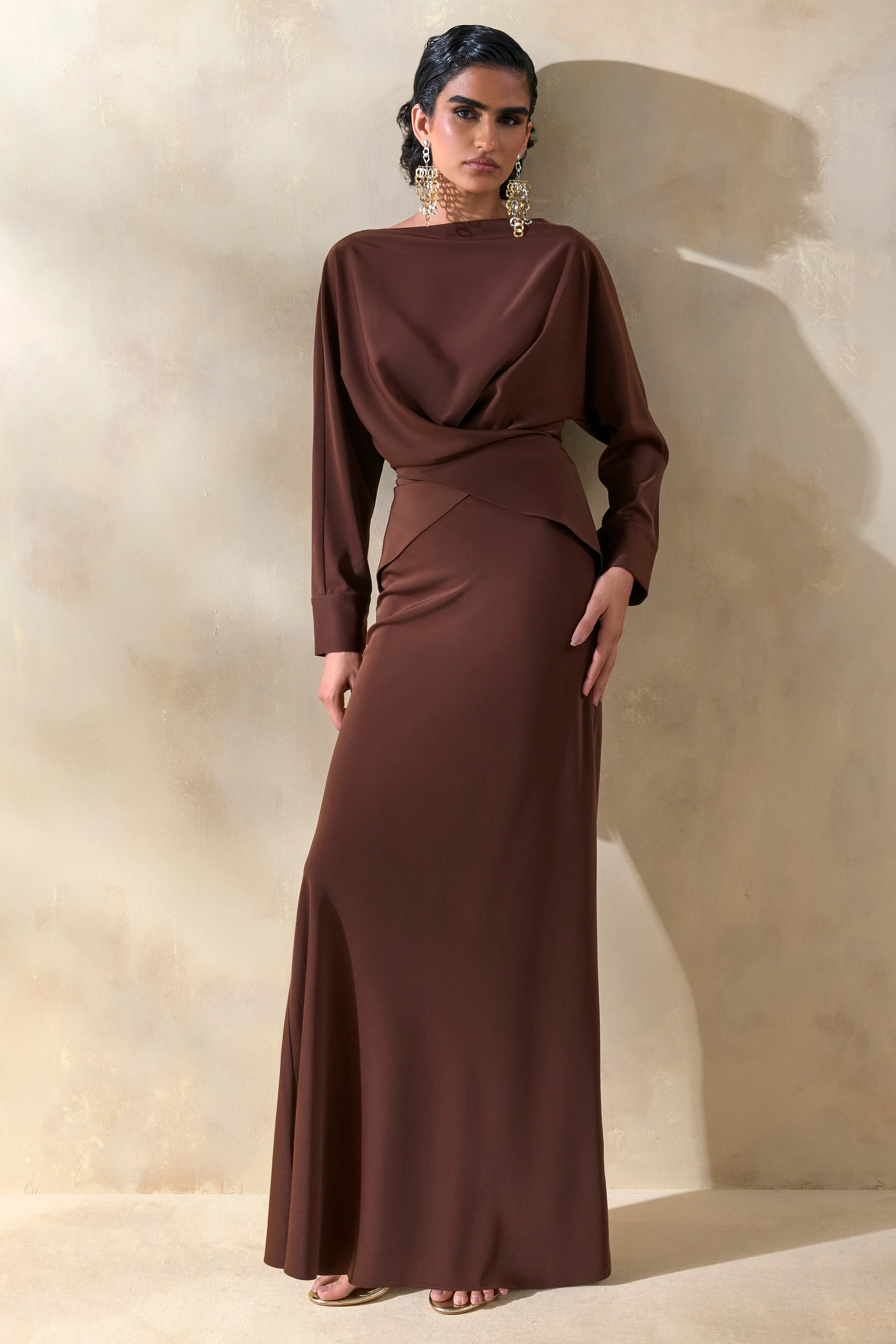 Elaria | Jupe longue marron en satin - Image 7