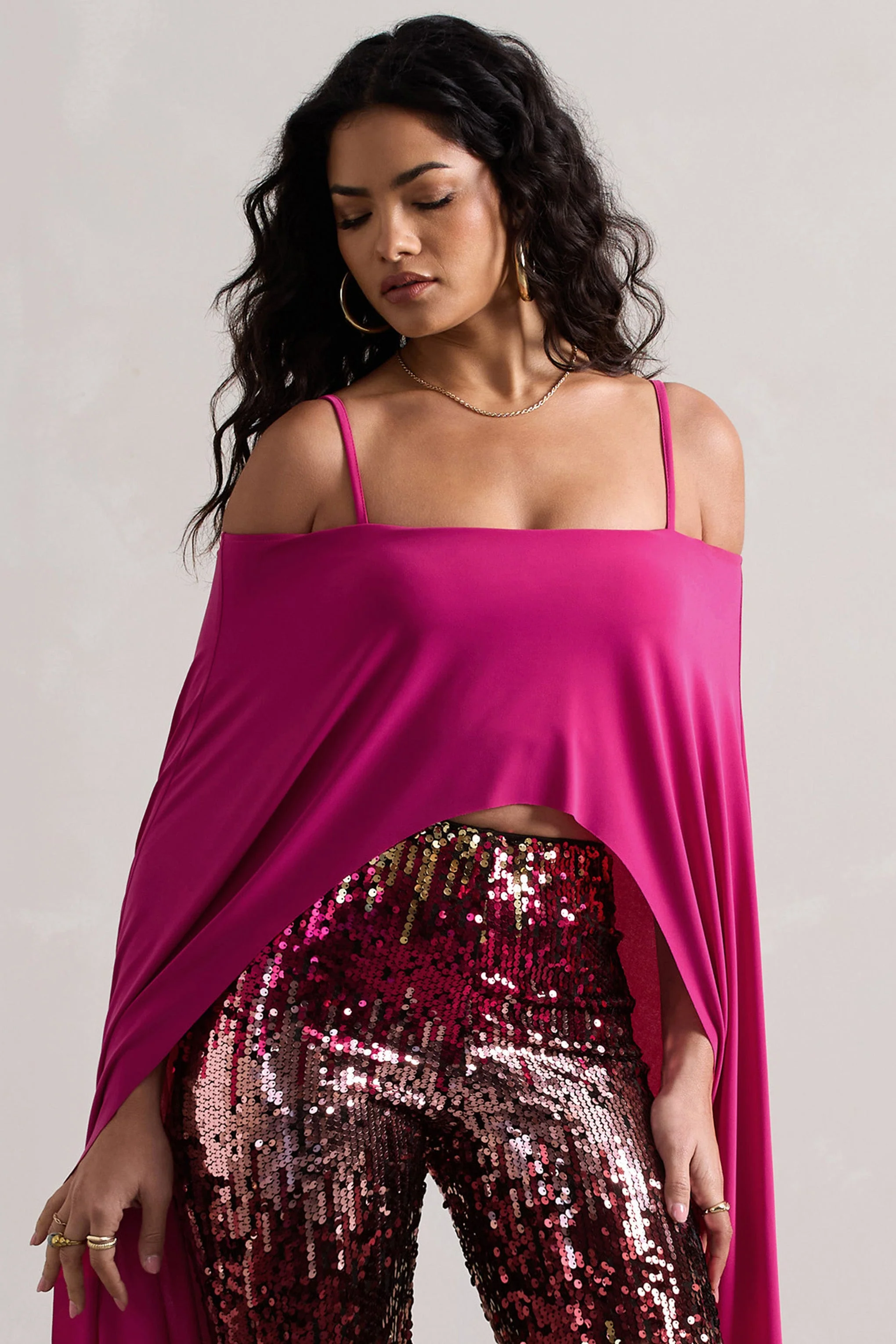 Floyd | Crop top rose encolure bardot et manches cape - Image 4
