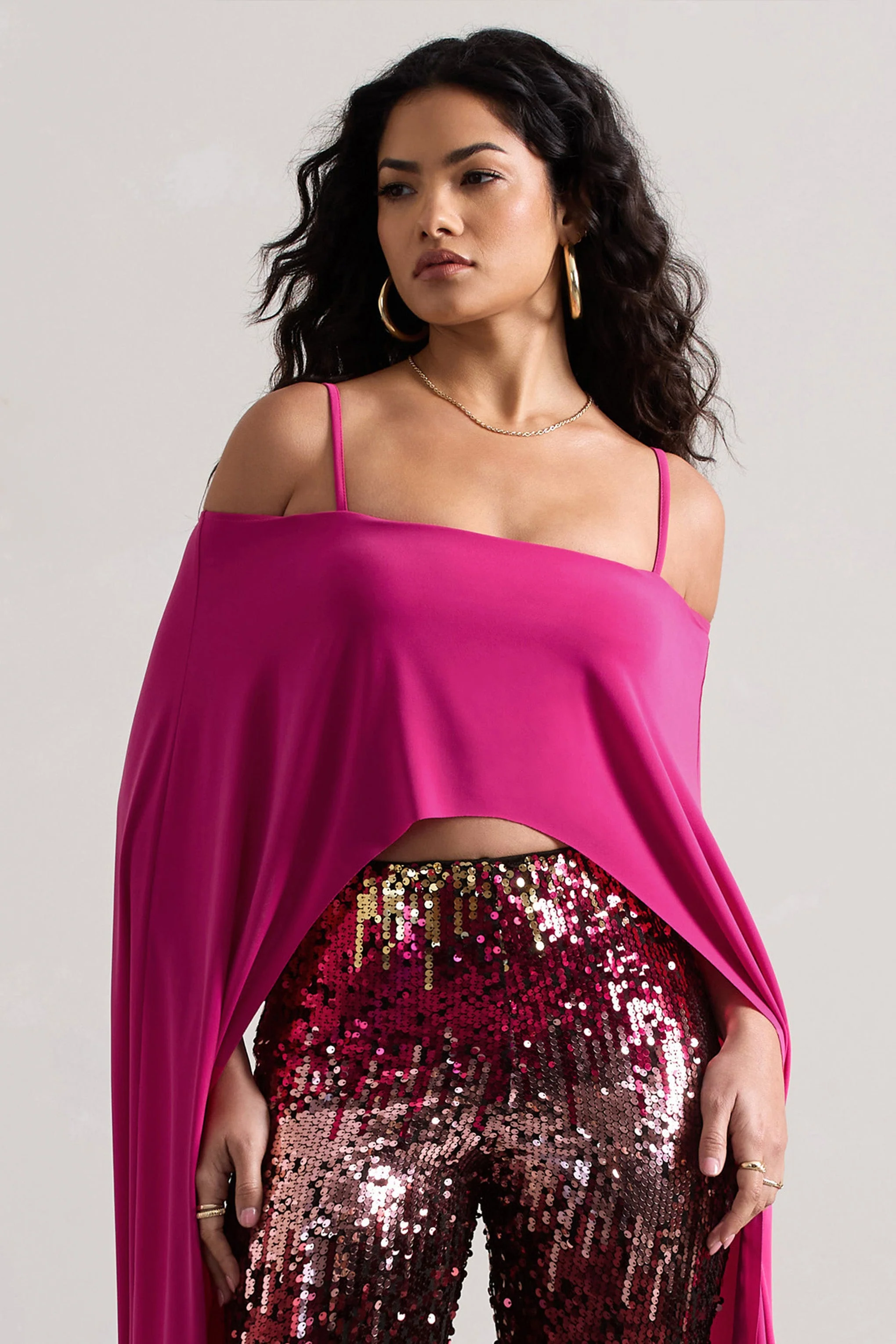 Floyd | Crop top rose encolure bardot et manches cape - Image 5