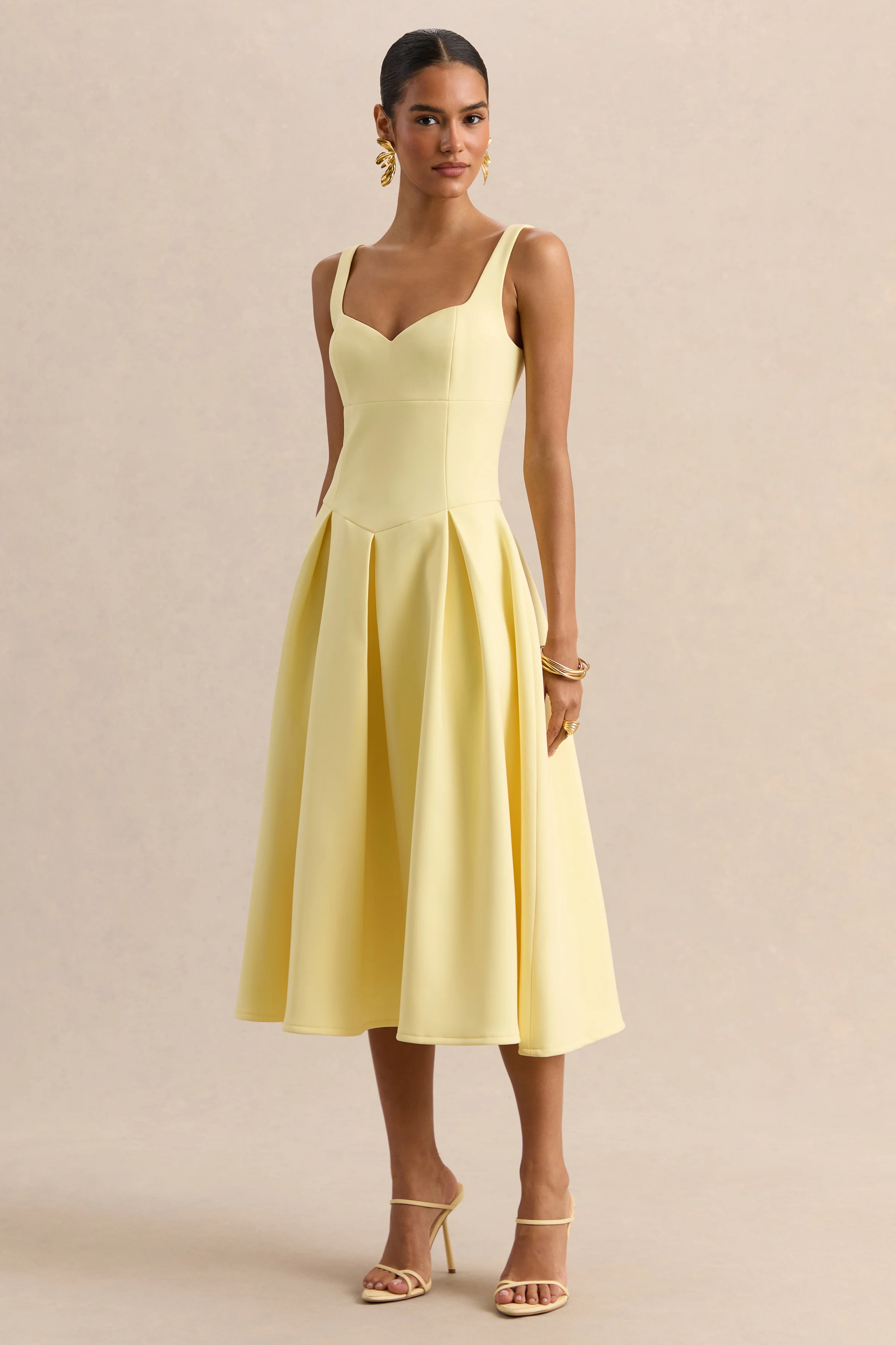 Greta | Robe mi-longue citron à décolleté cœur - Image 5