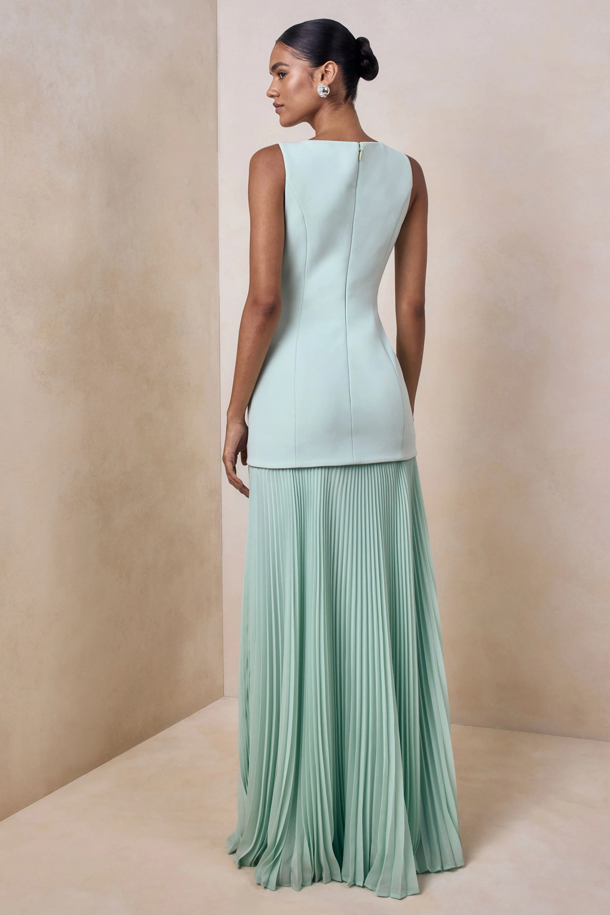 Hadley | Robe longue à encolure bateau couleur sauge avec taille basse - Image 2