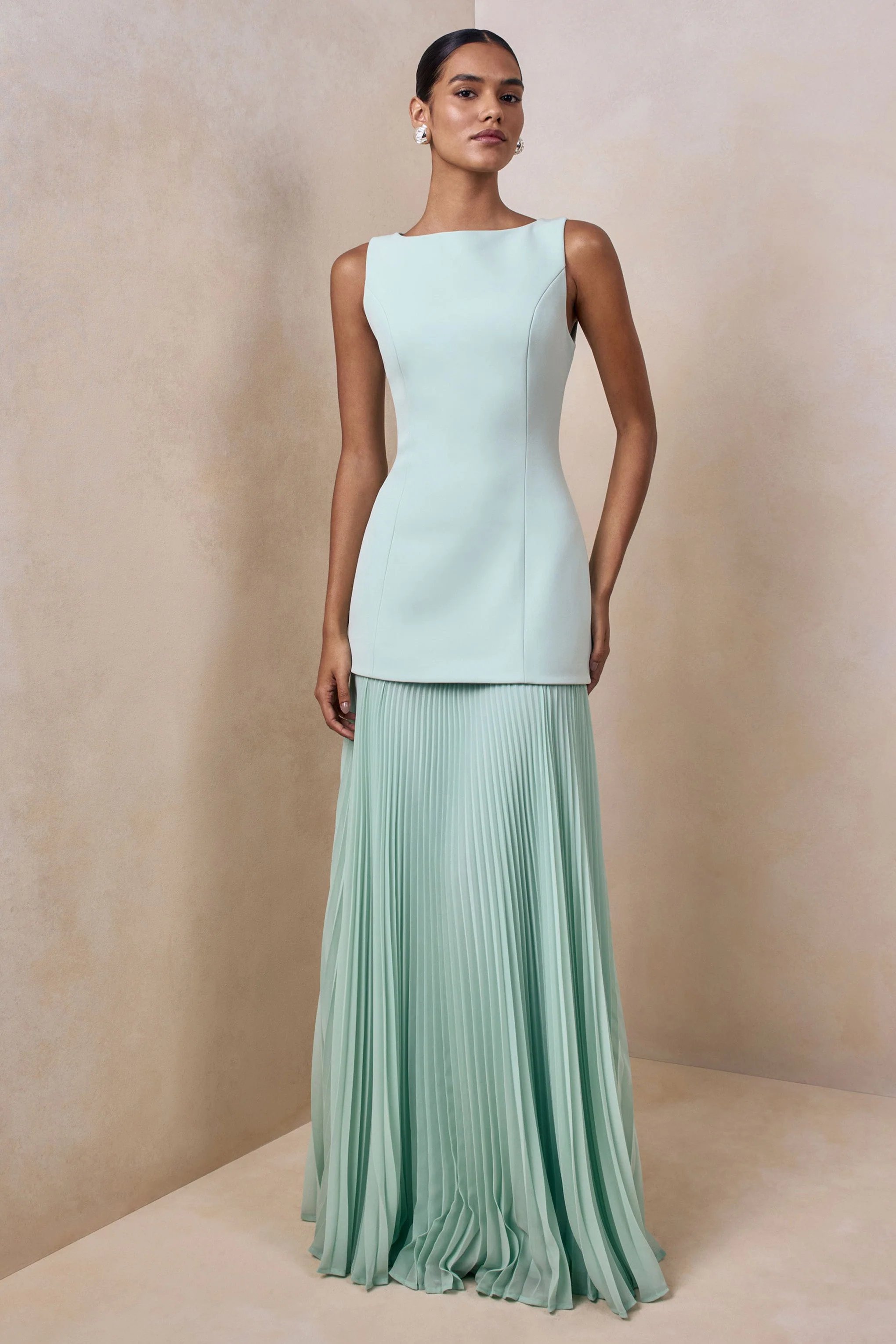Hadley | Robe longue à encolure bateau couleur sauge avec taille basse - Image 4