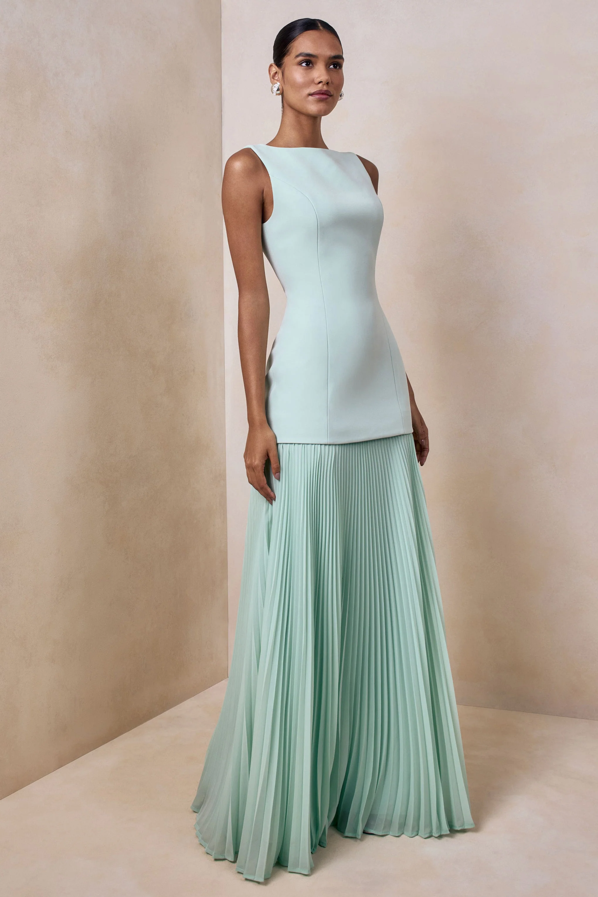 Hadley | Robe longue à encolure bateau couleur sauge avec taille basse - Image 5