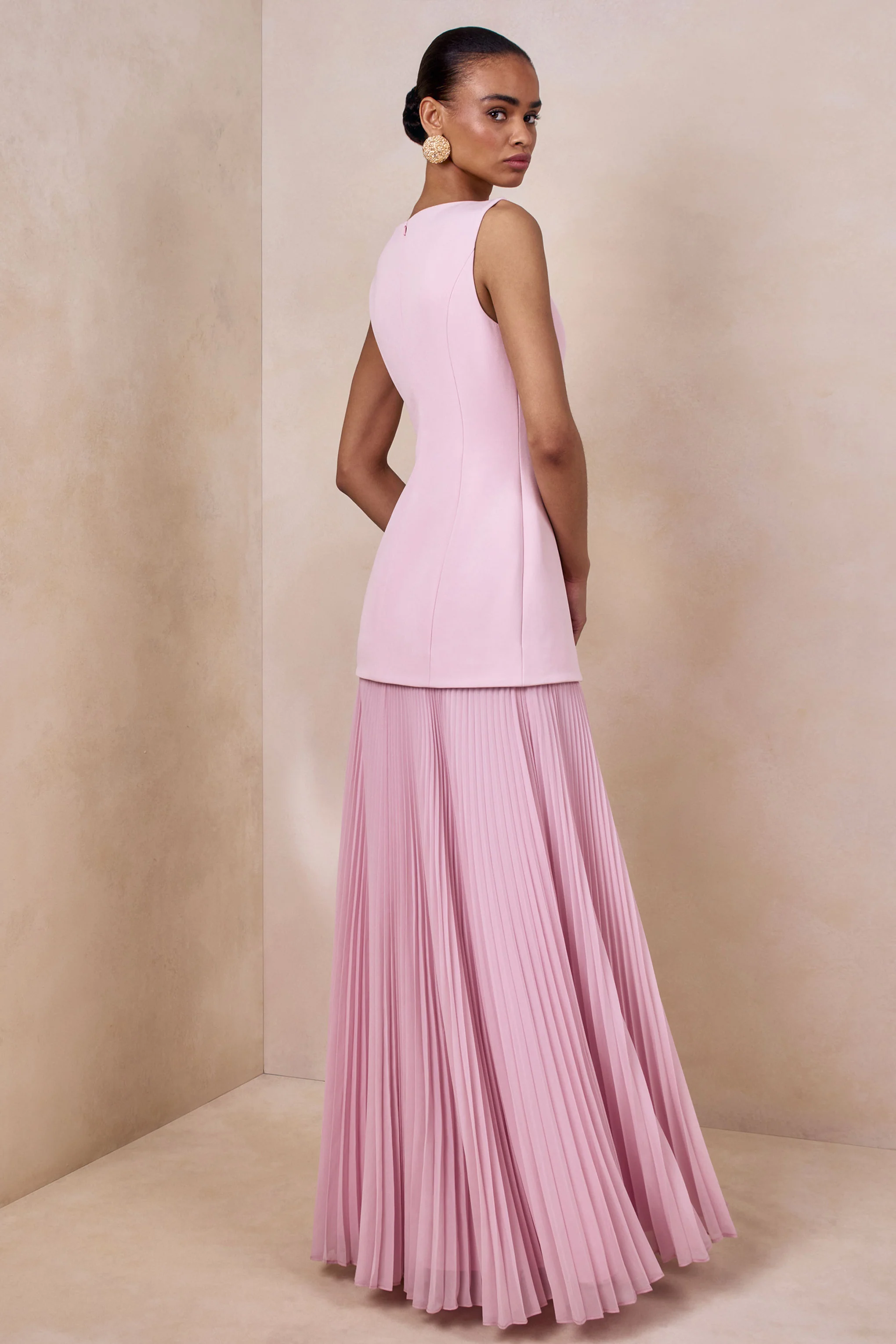 Hadley | Robe longue à encolure bateau rose clair avec taille basse - Image 2