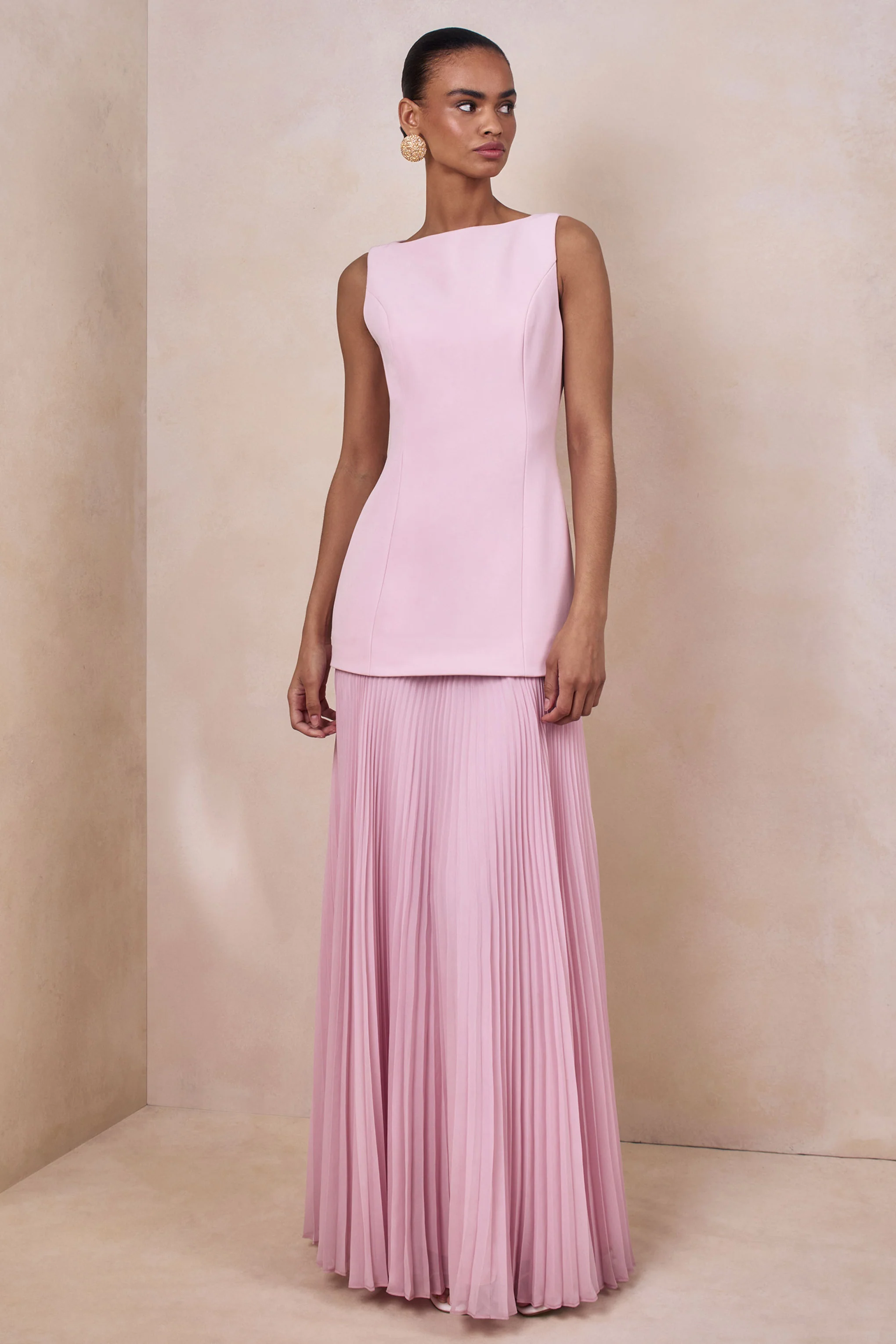 Hadley | Robe longue à encolure bateau rose clair avec taille basse - Image 5