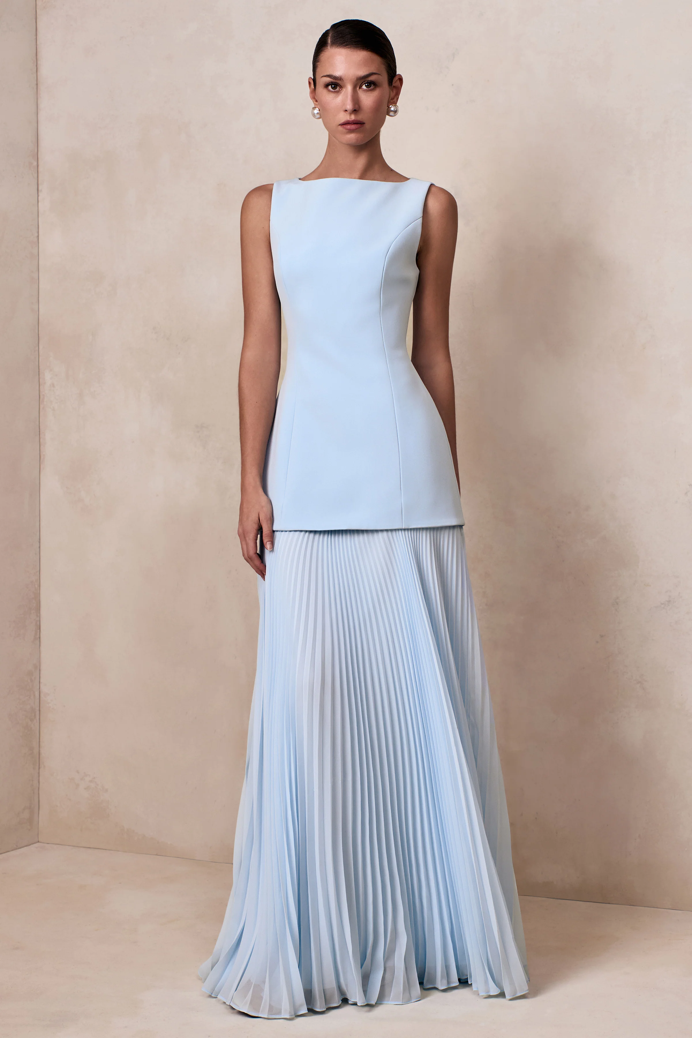 Hadley | Robe longue bleu poudré à décolleté bateau avec taille basse - Image 5