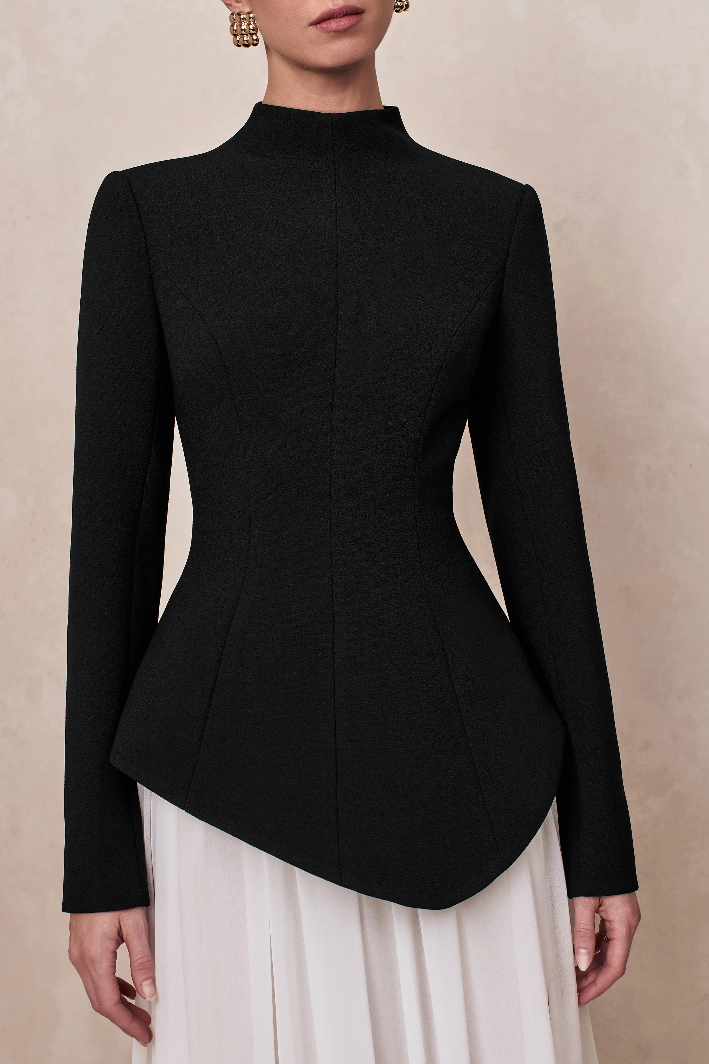 Halma | Robe longue noir et blanc à encolure haute avec taille basse - Image 3