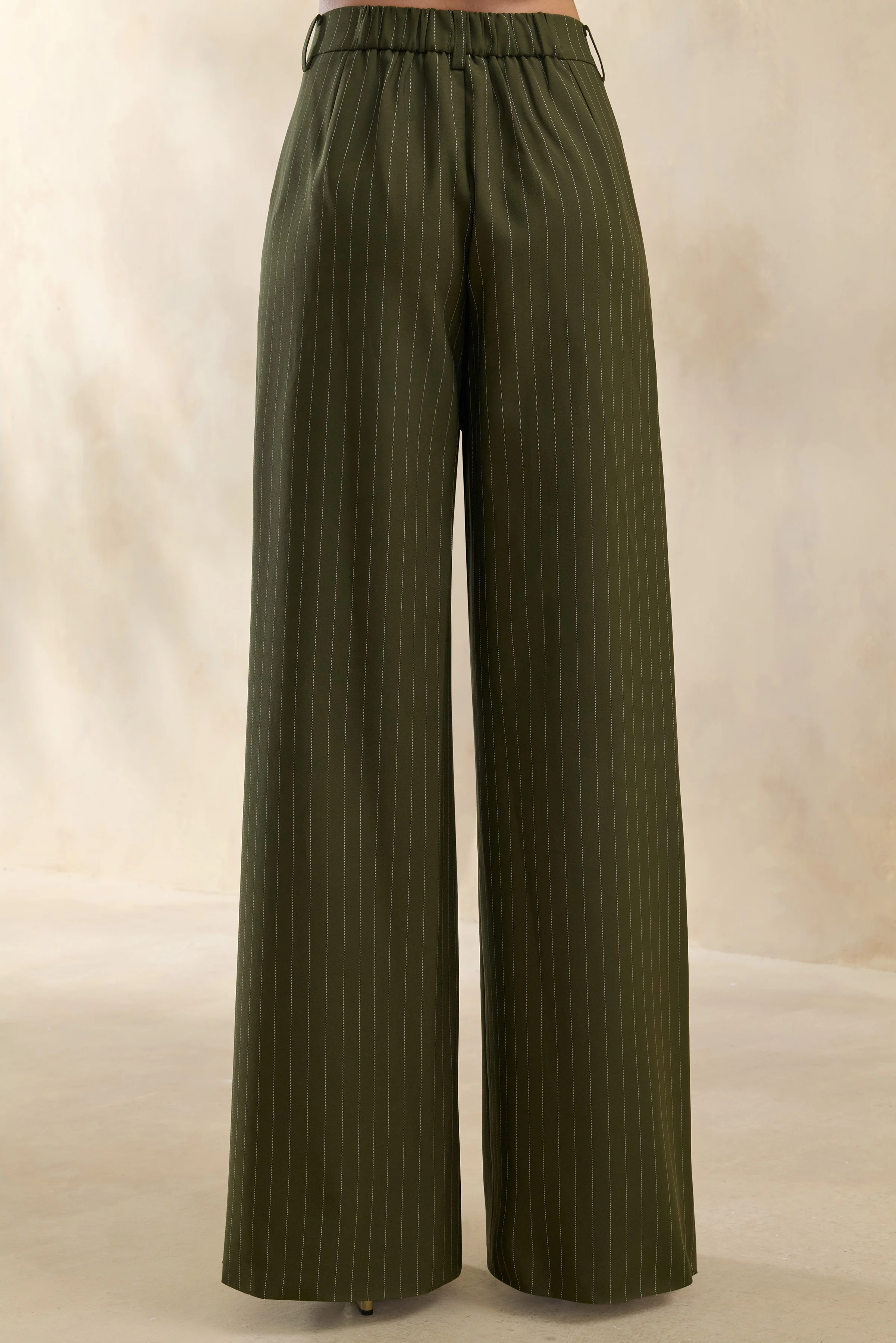 Hesper | Pantalon tailleur olive à fines rayures et jambe large - Image 4