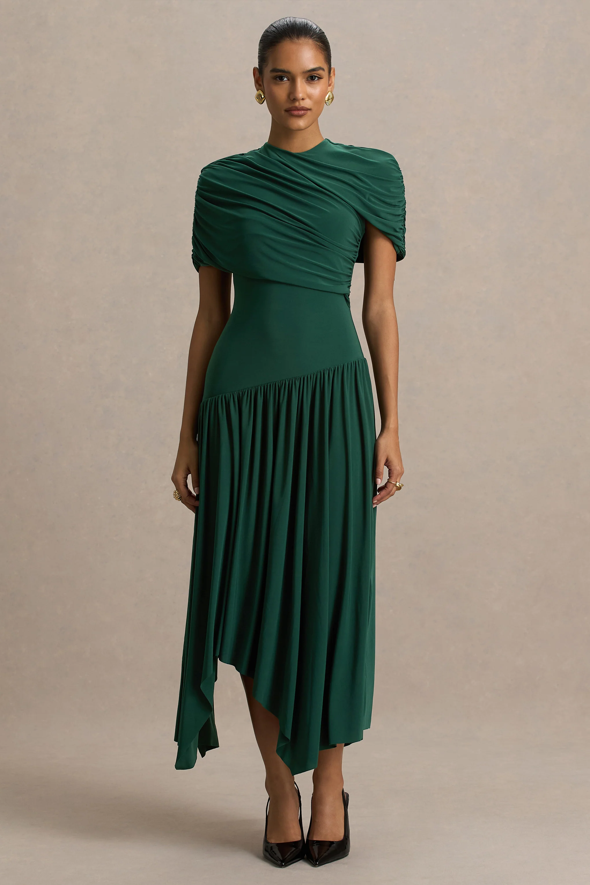 Ione | Robe longue bleu canard portefeuille avec ourlet en pointes