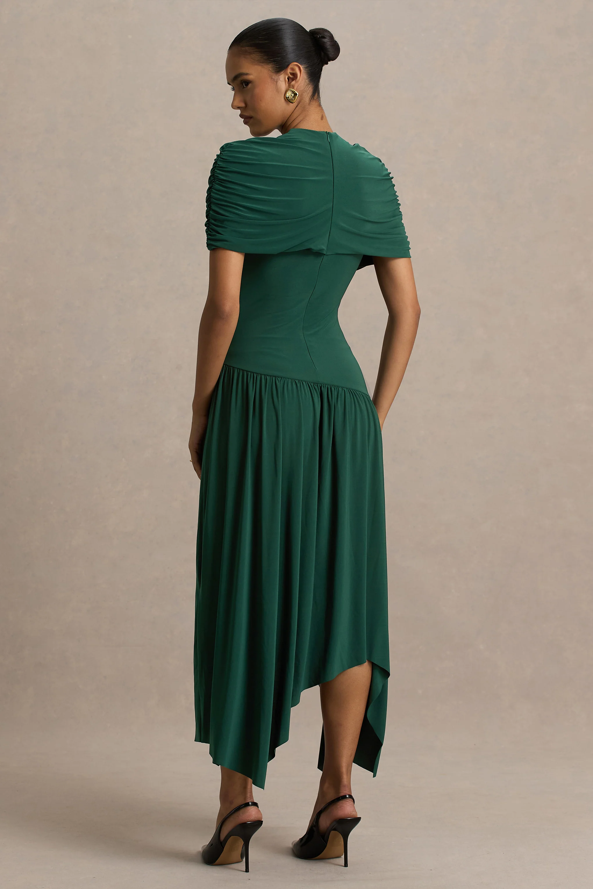 Ione | Robe longue bleu canard portefeuille avec ourlet en pointes - Image 2