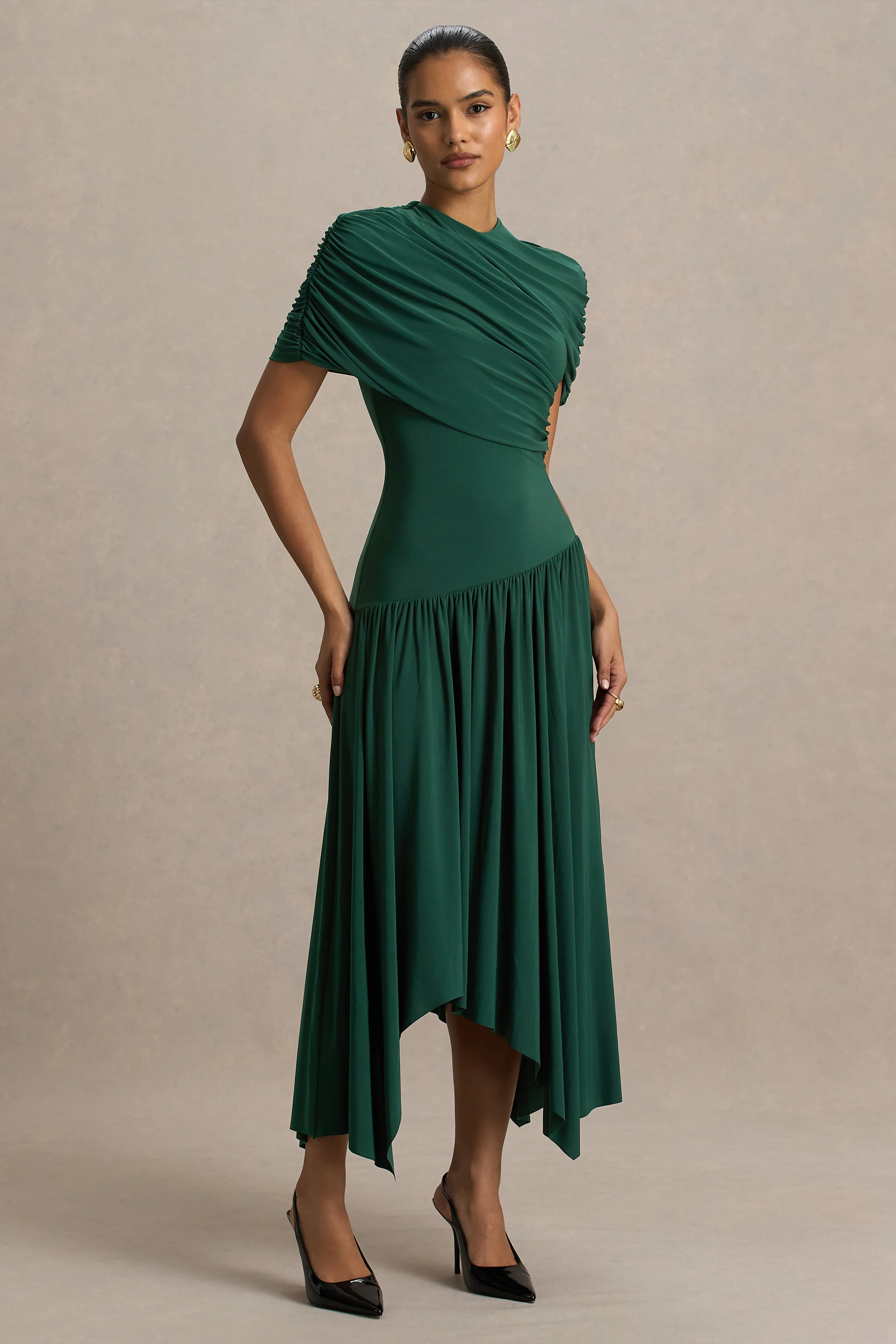Ione | Robe longue bleu canard portefeuille avec ourlet en pointes - Image 3