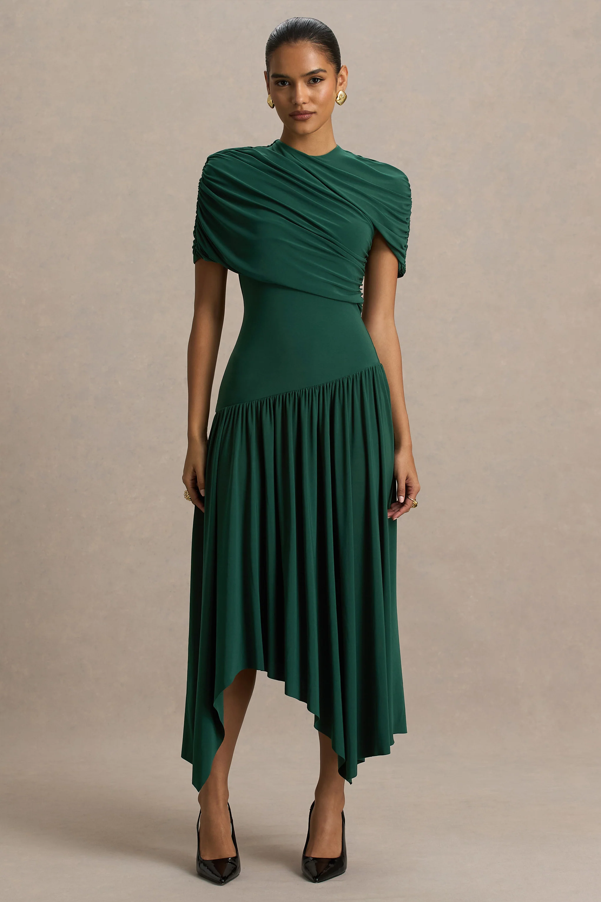 Ione | Robe longue bleu canard portefeuille avec ourlet en pointes - Image 5