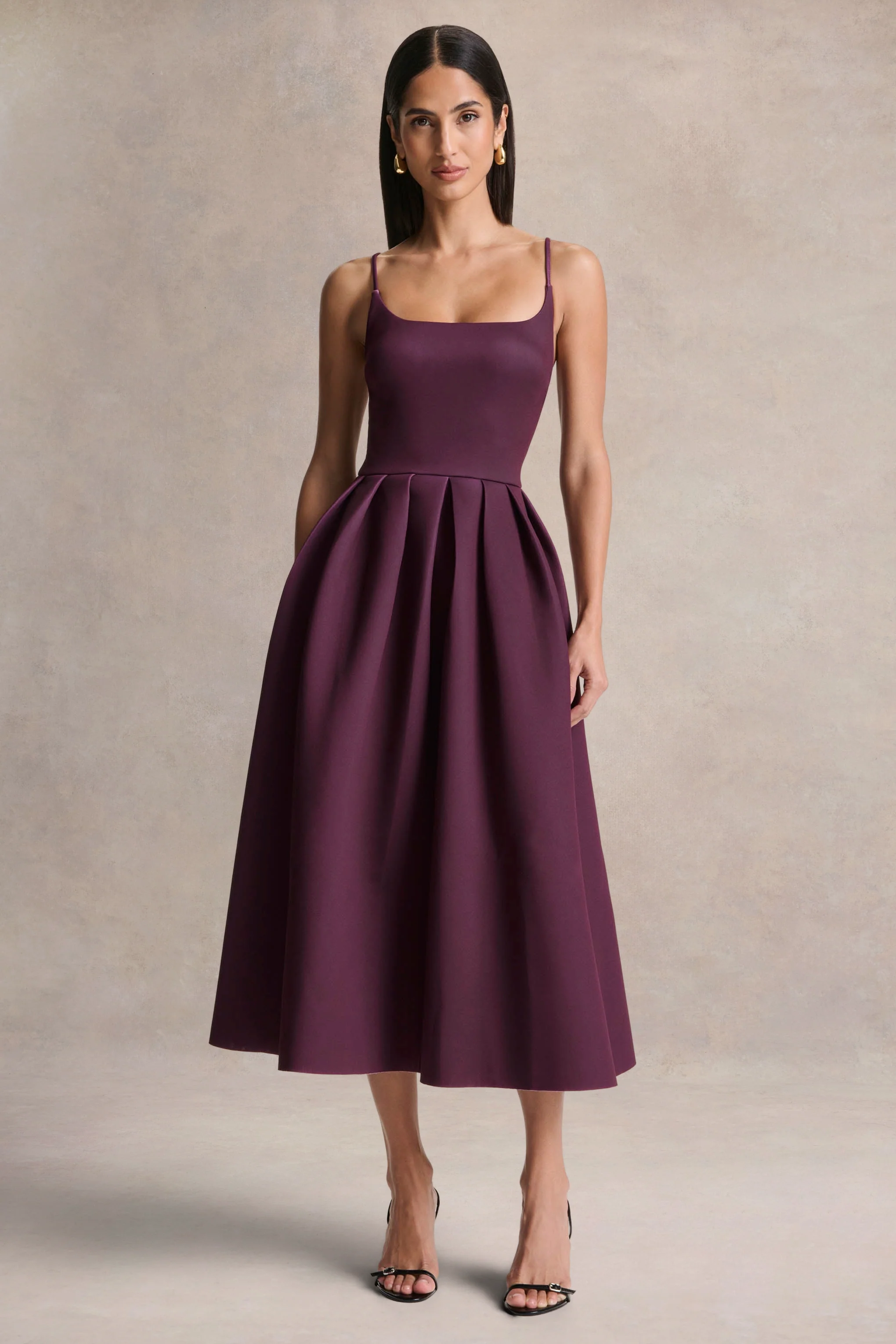Jamila | Robe mi-longue prune à encolure arrondie - Image 5