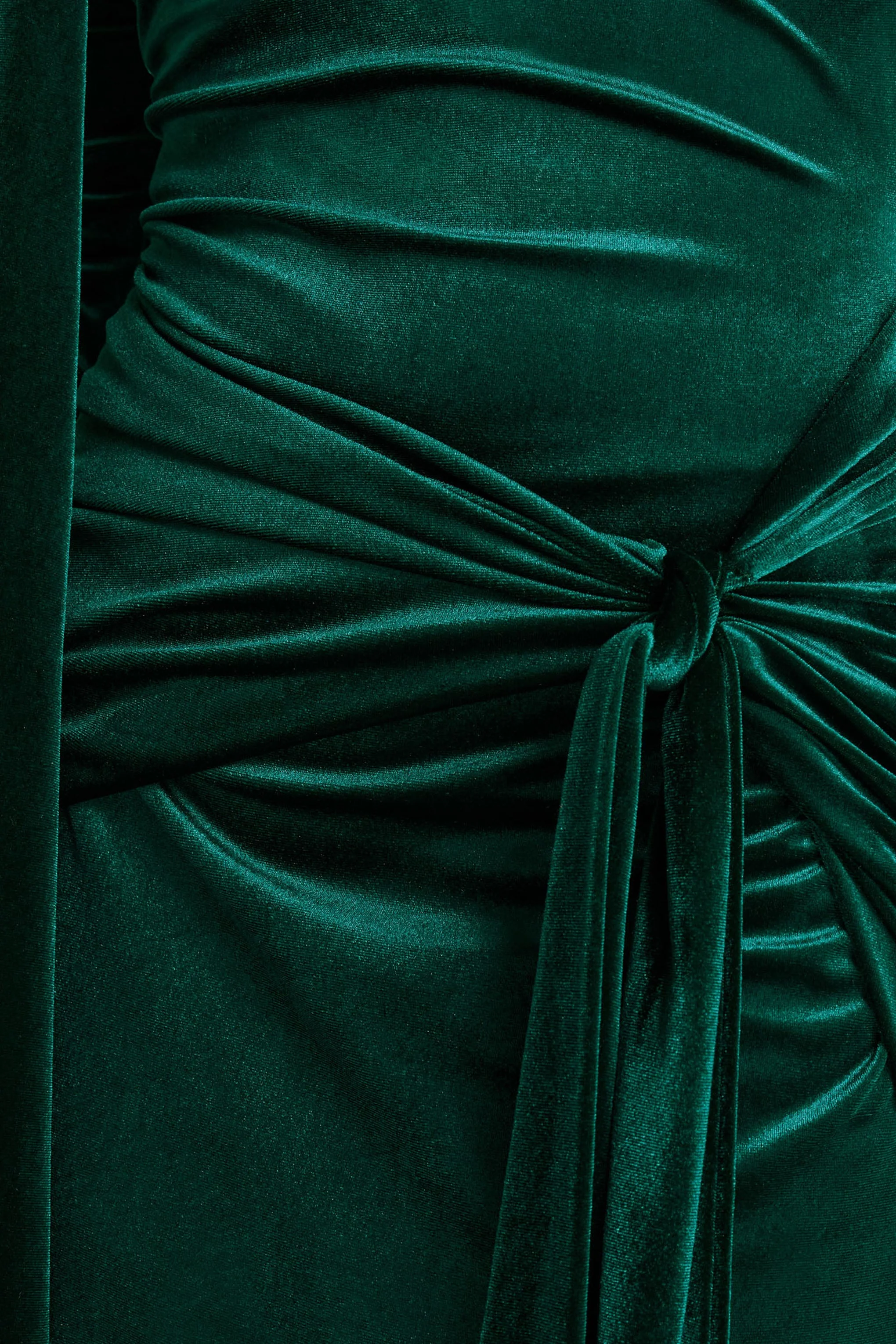 Jessara | Robe longue vert bouteille à encolure bardot avec détails noués - Image 6