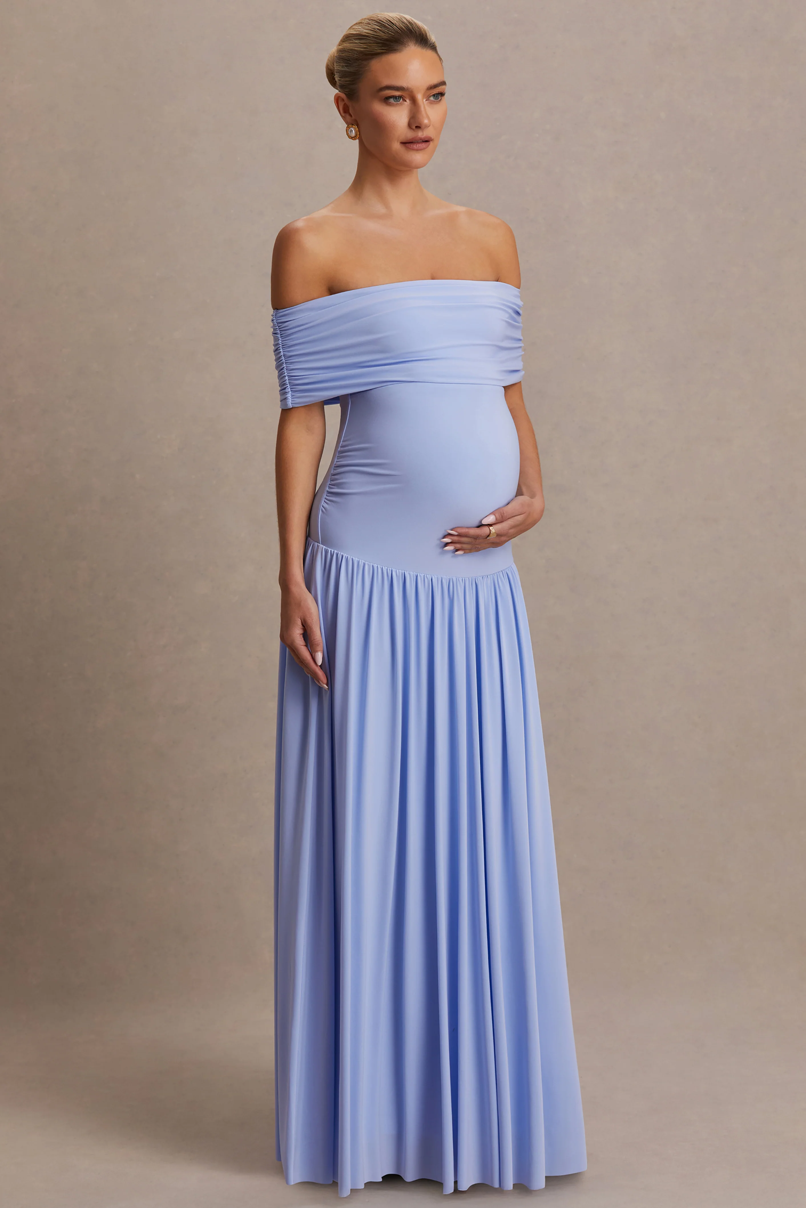 Juliette | Robe longue bleu poudré à encolure bardot et taille basse - Image 5