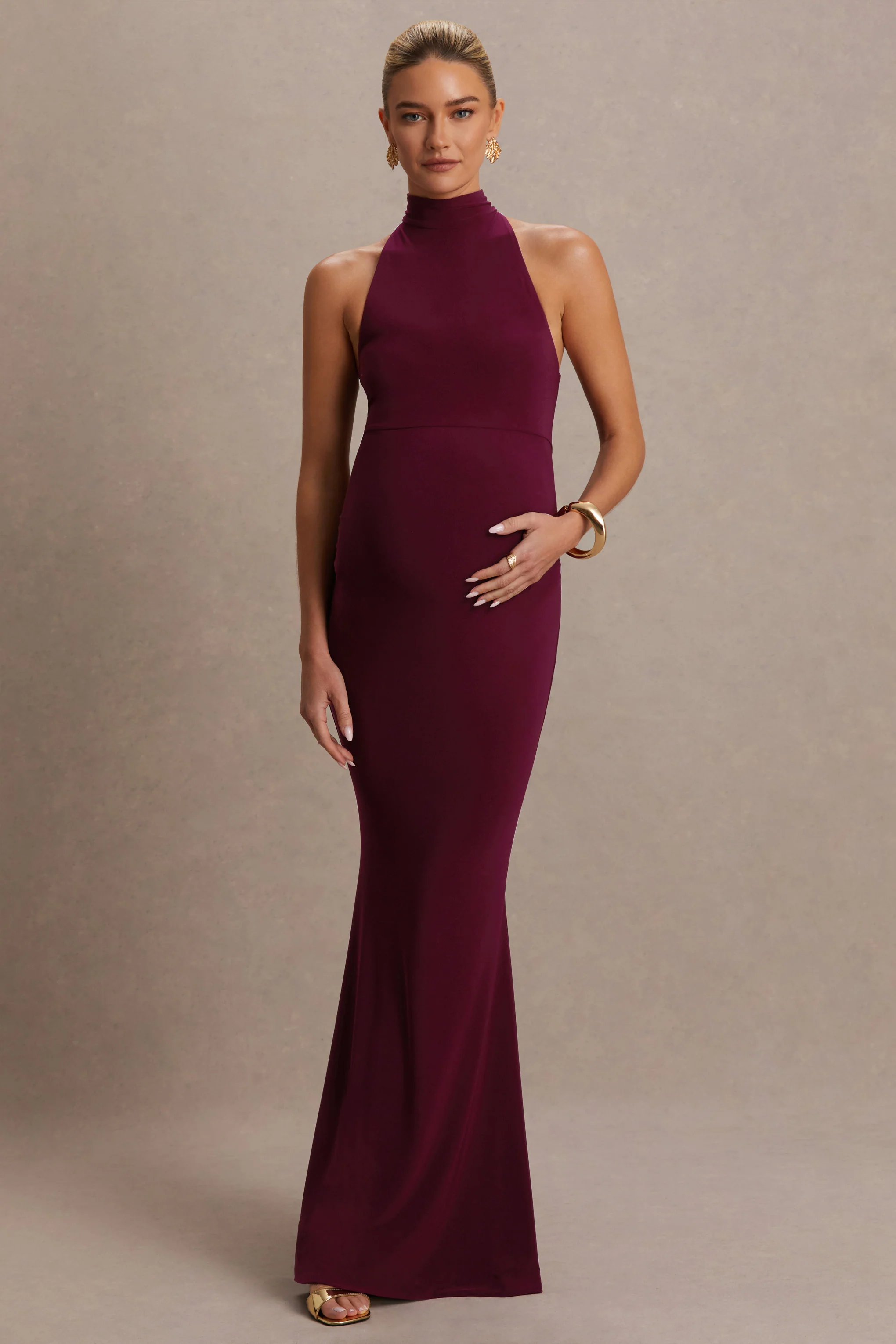 Kaia | Robe de maternité bordeaux à encolure américaine - Image 4