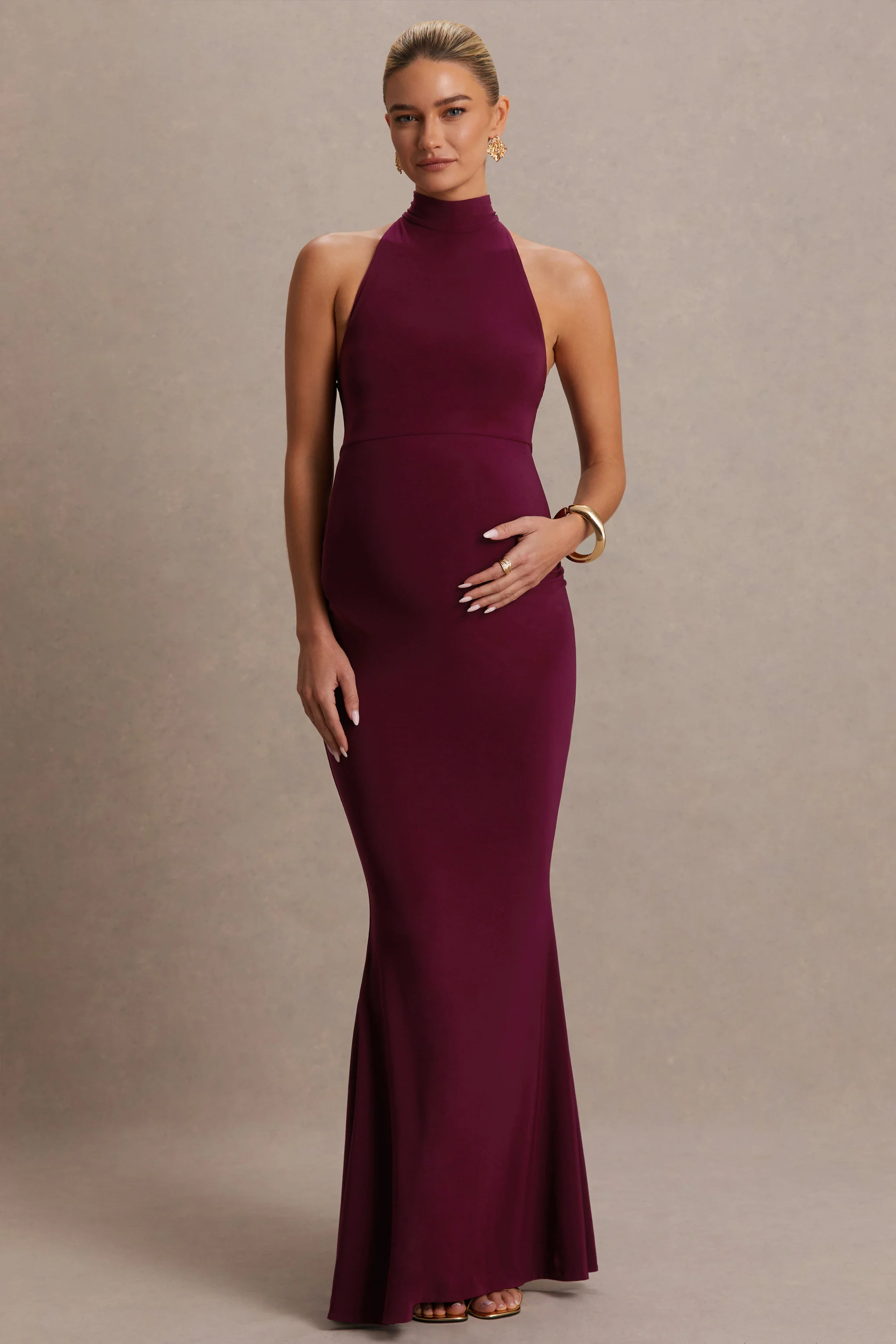 Kaia | Robe de maternité bordeaux à encolure américaine - Image 5