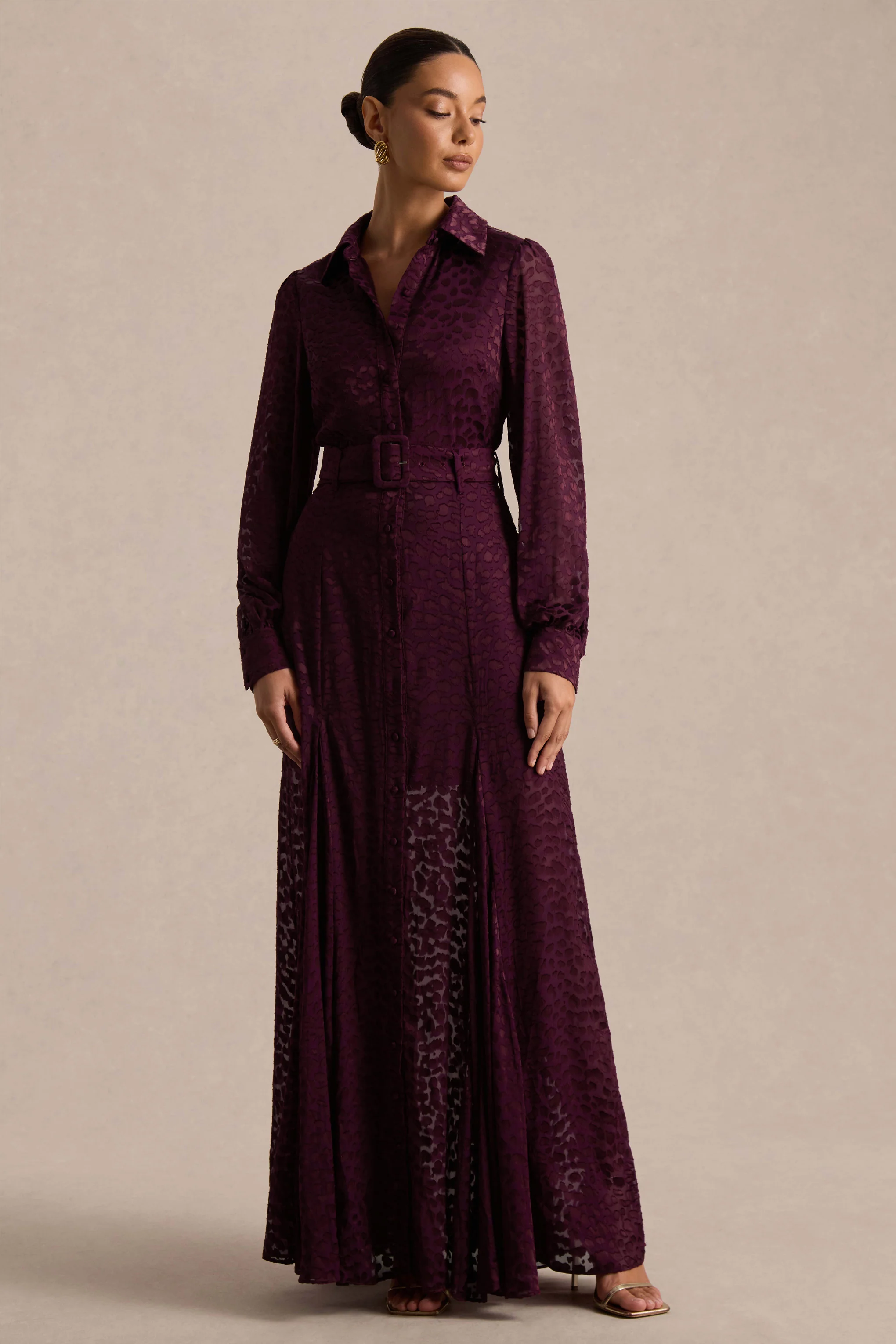 Kirsty | Robe chemise violette à manches longues avec jupe ample