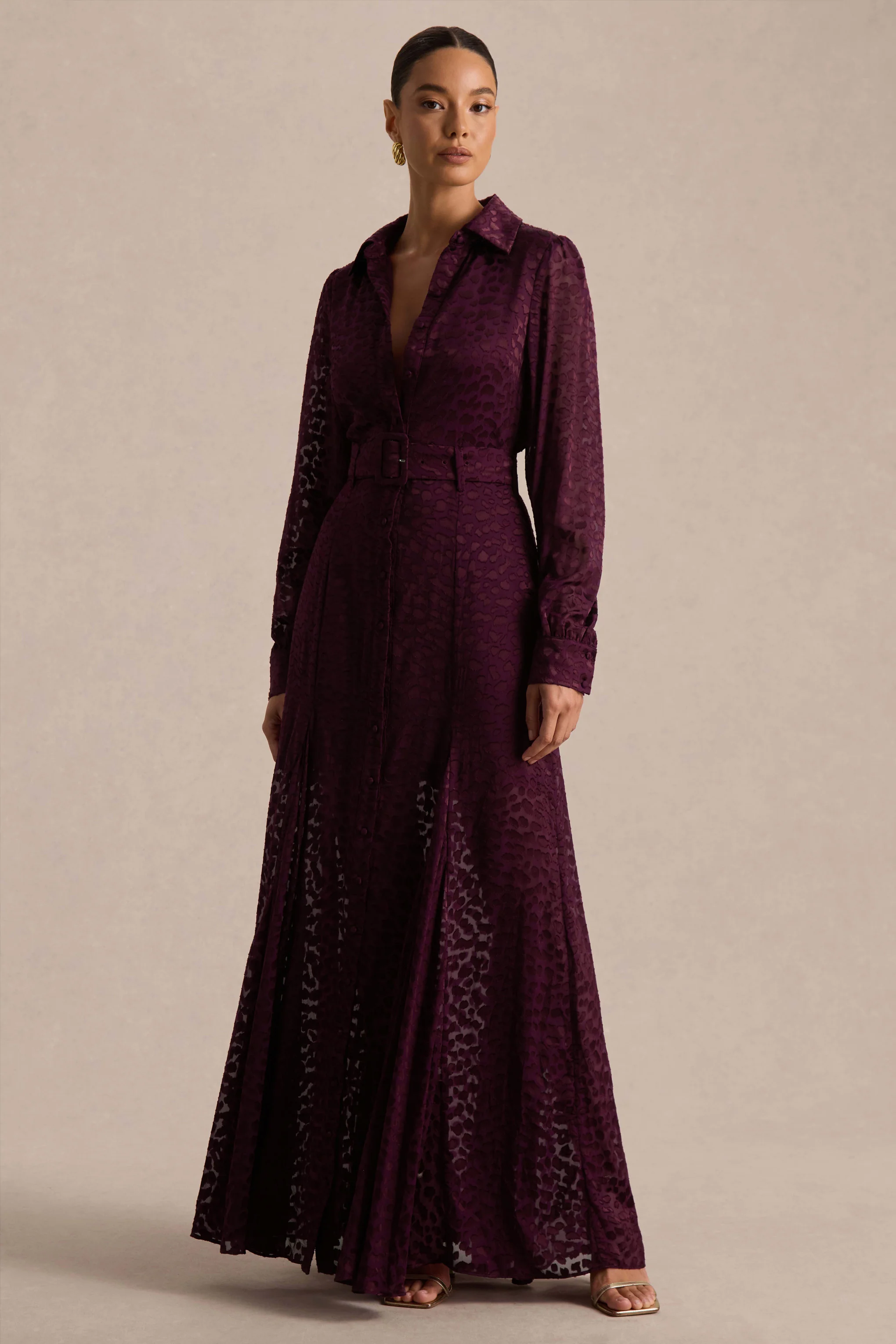 Kirsty | Robe chemise violette à manches longues avec jupe ample - Image 4