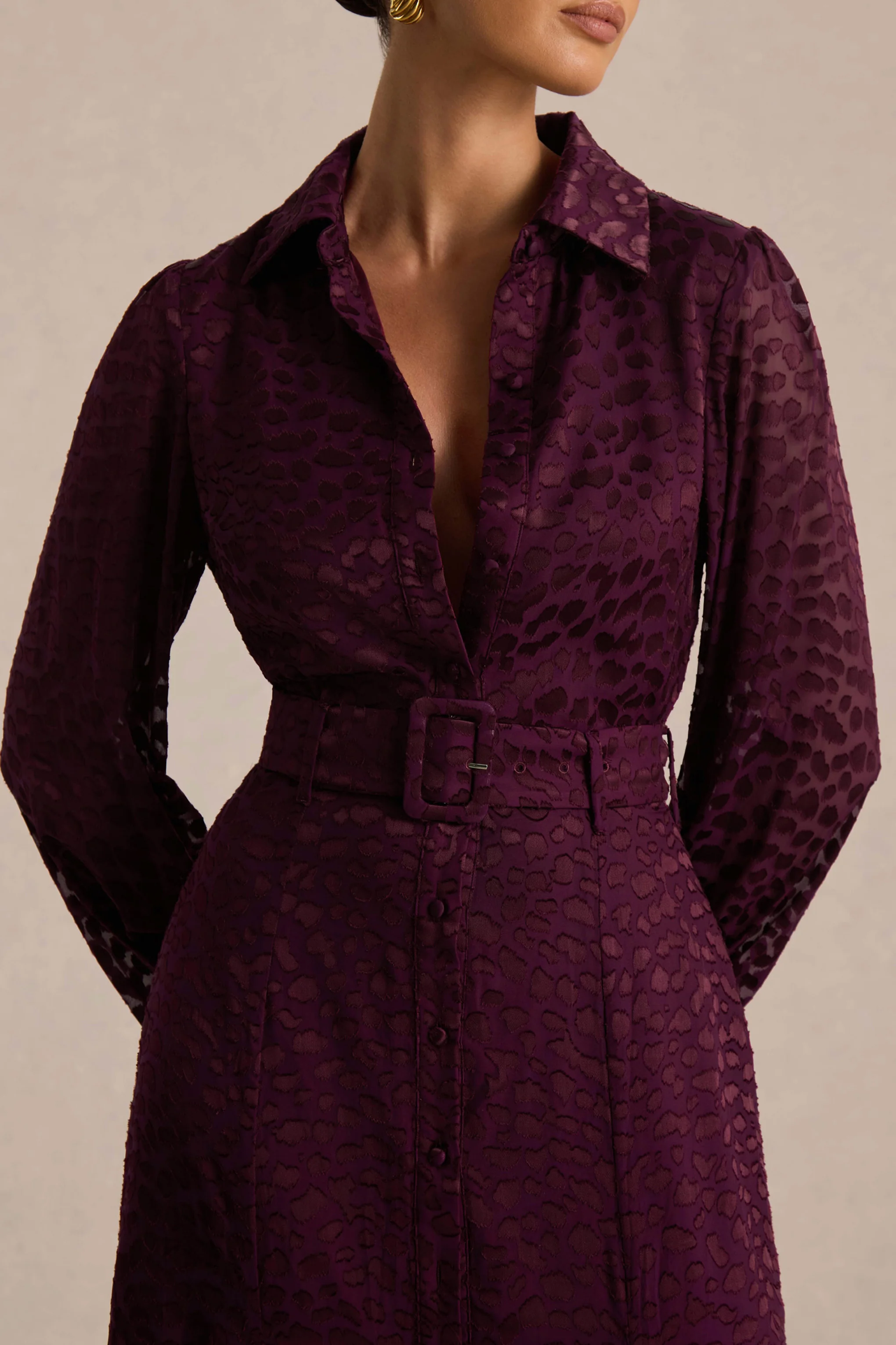 Kirsty | Robe chemise violette à manches longues avec jupe ample - Image 5