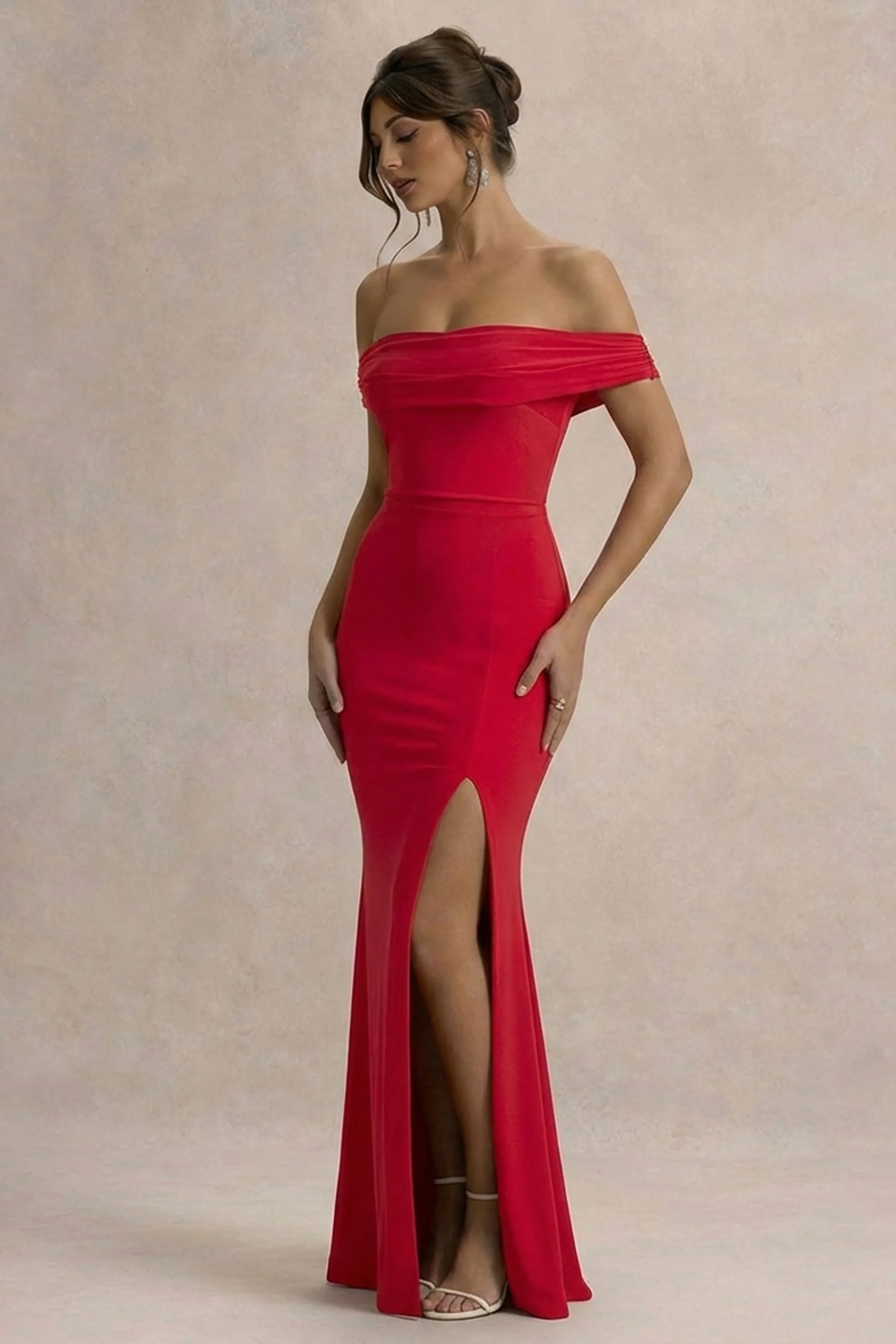 Law of Attraction | Robe longue bardot fendue drapee rouge - Image 5