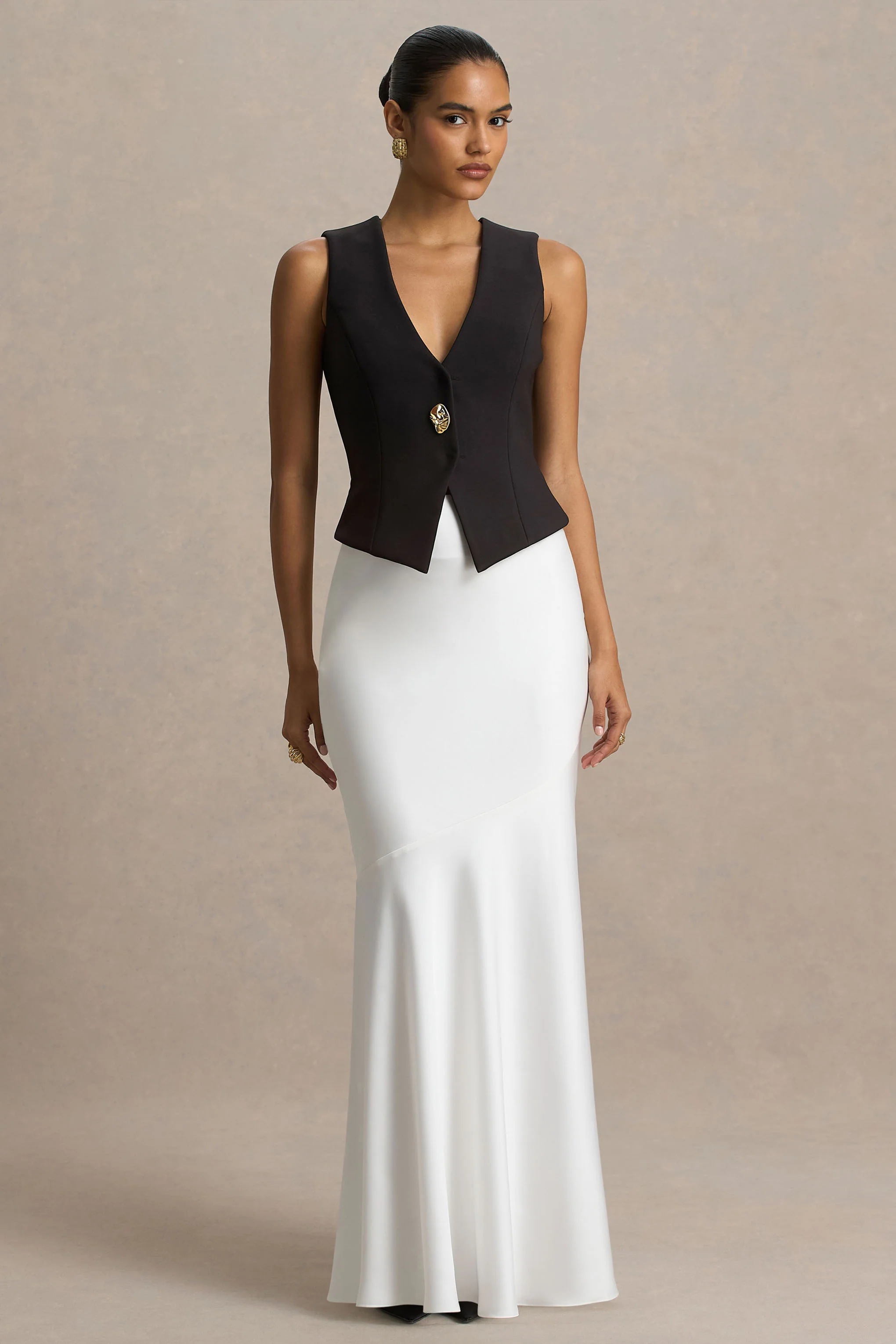 Lilah | Jupe longue en satin couleur crème