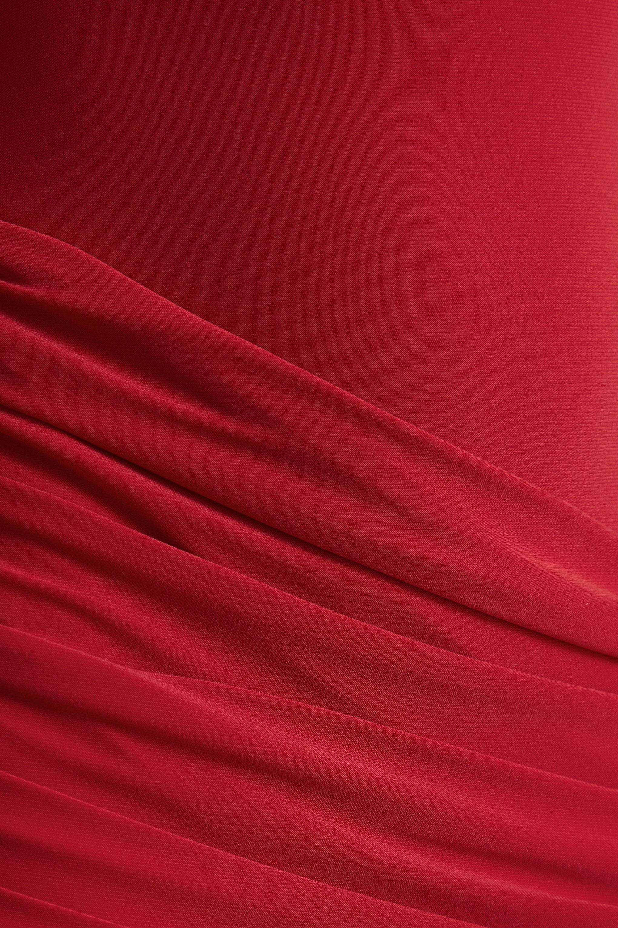 Liora | Robe longue rouge à col montant avec fente avant haute - Image 6