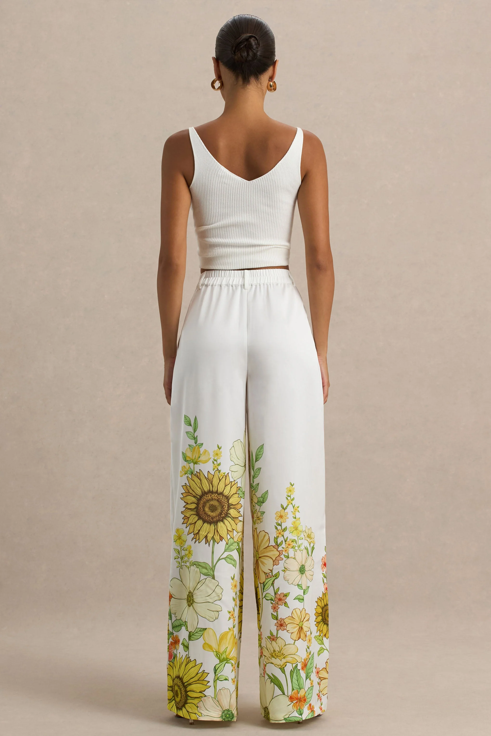 Louise | Pantalon à jambes larges imprimé tournesol - Image 3