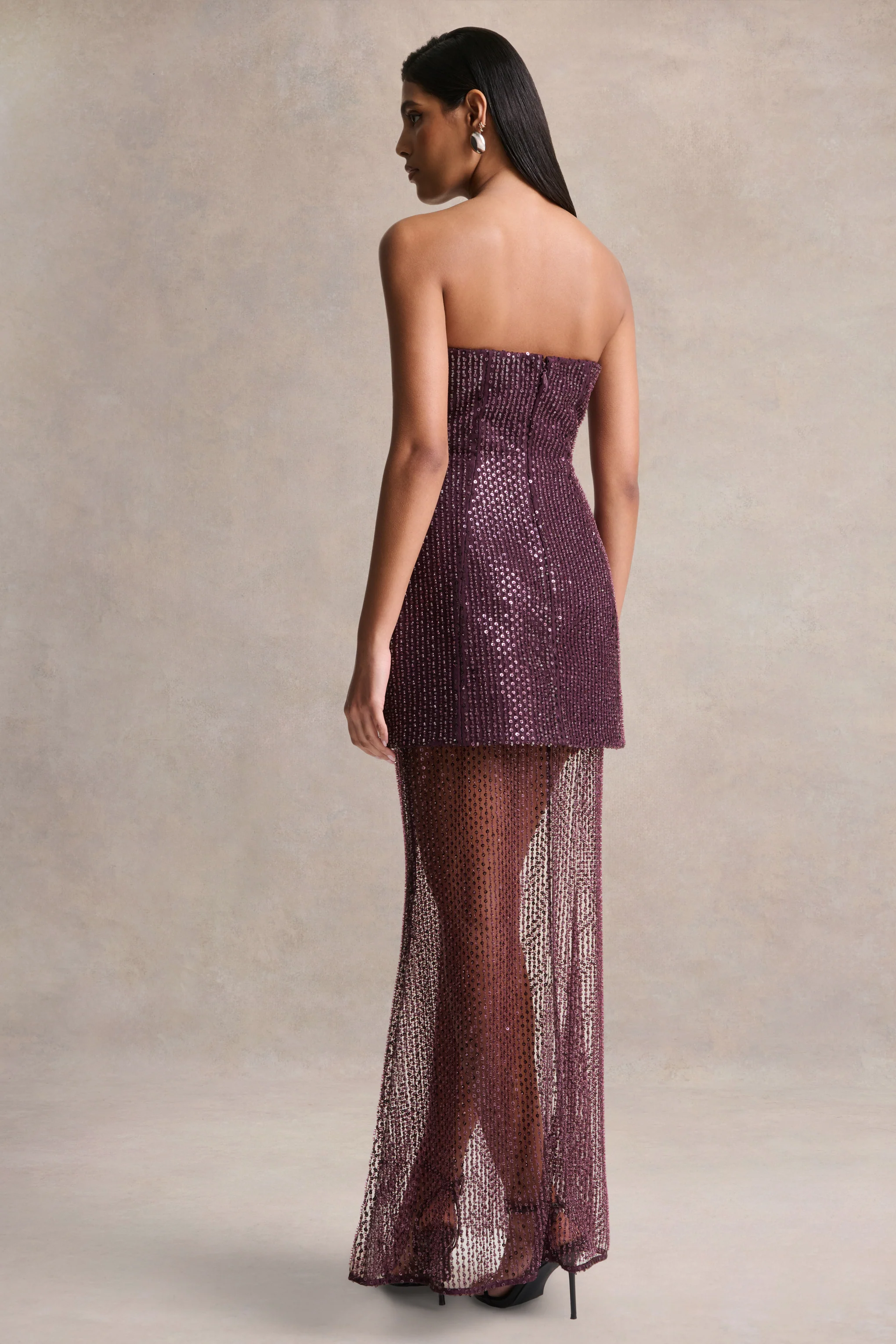 Luciana | Robe longue bandeau violette ornée de sequins - Image 2