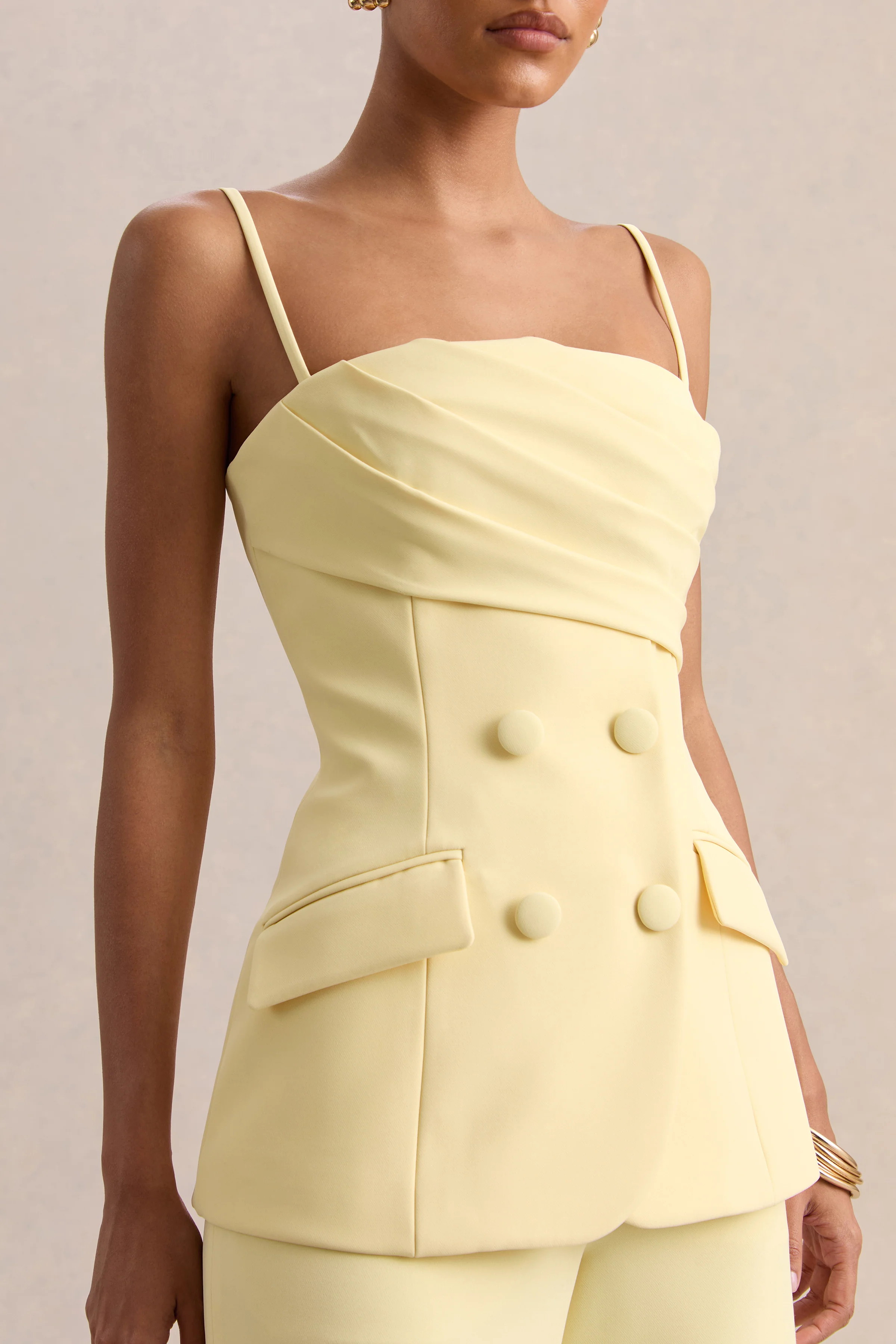Lunivra | Top Tailleur à Encolure Carrée Citron - Image 3
