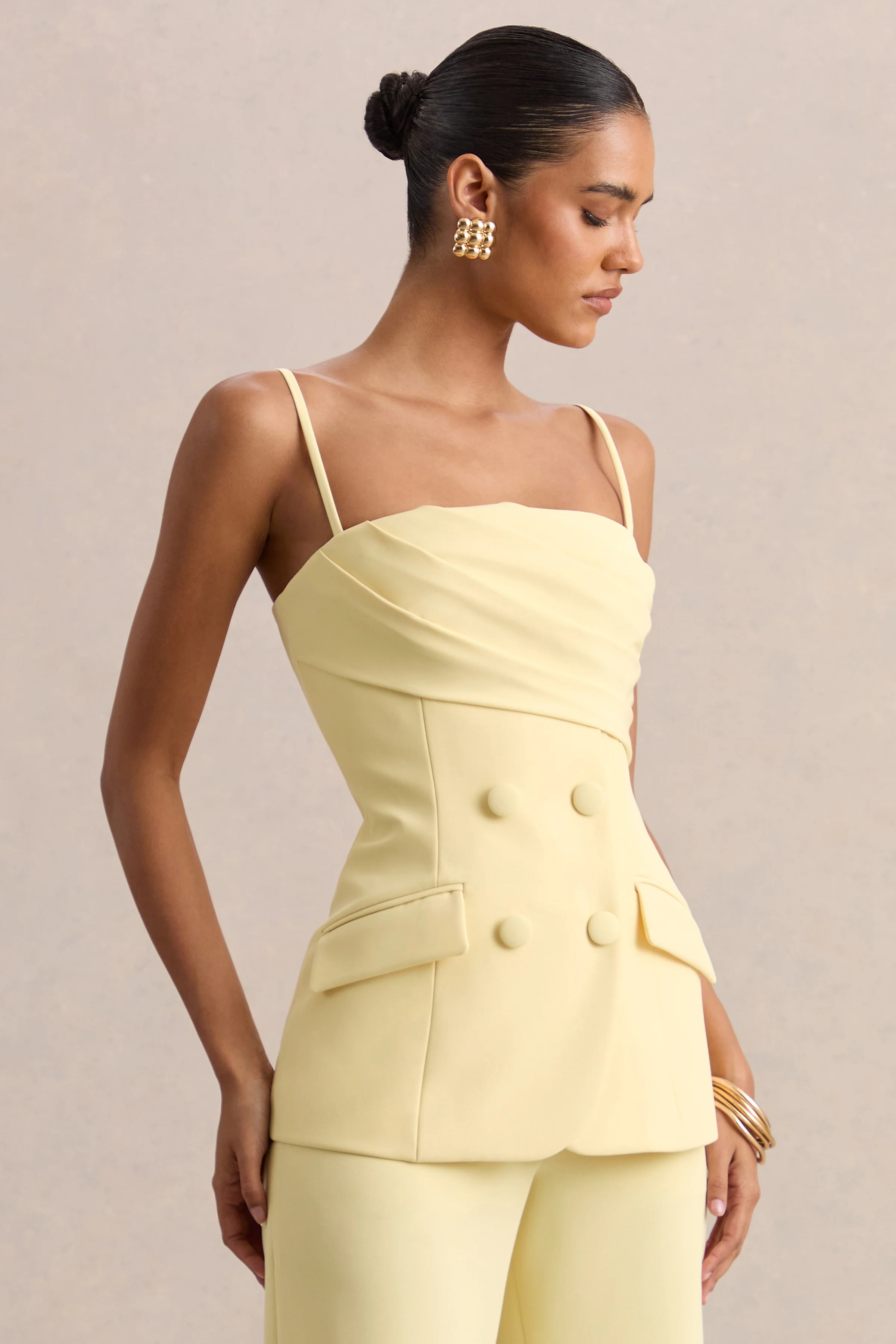 Lunivra | Top Tailleur à Encolure Carrée Citron - Image 5